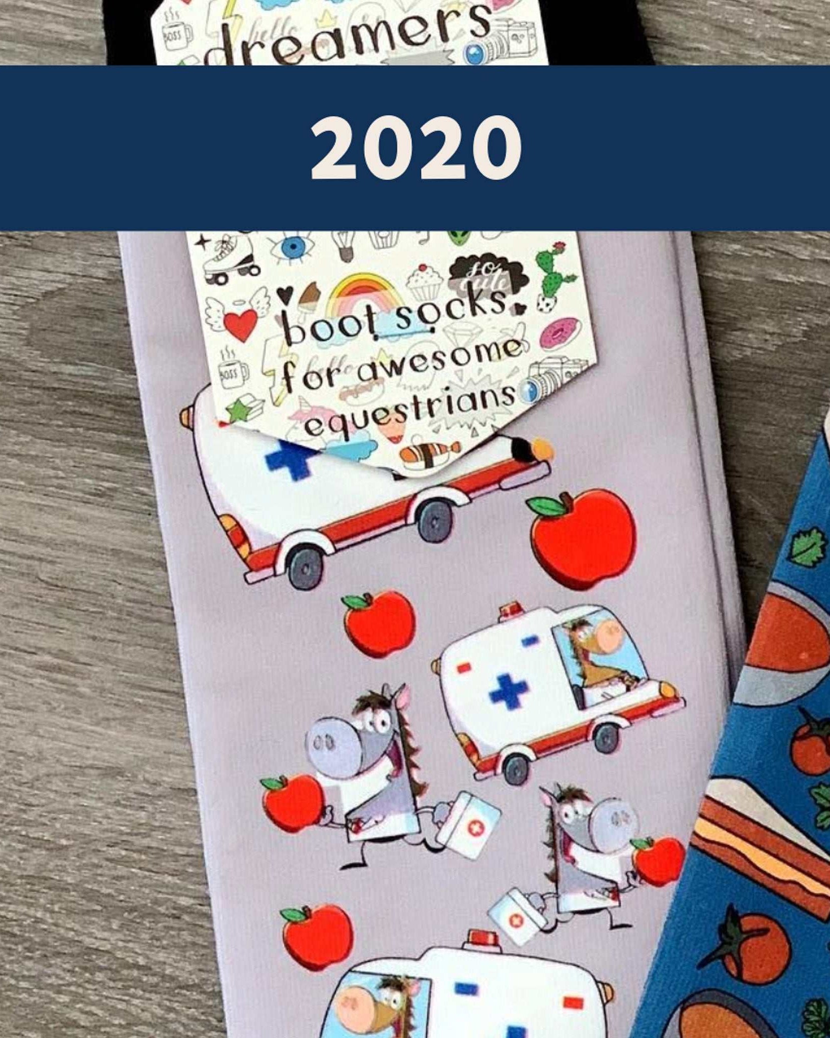 Limited edition An Apple A Day 2020 boot socks with apple and horse ambulance design