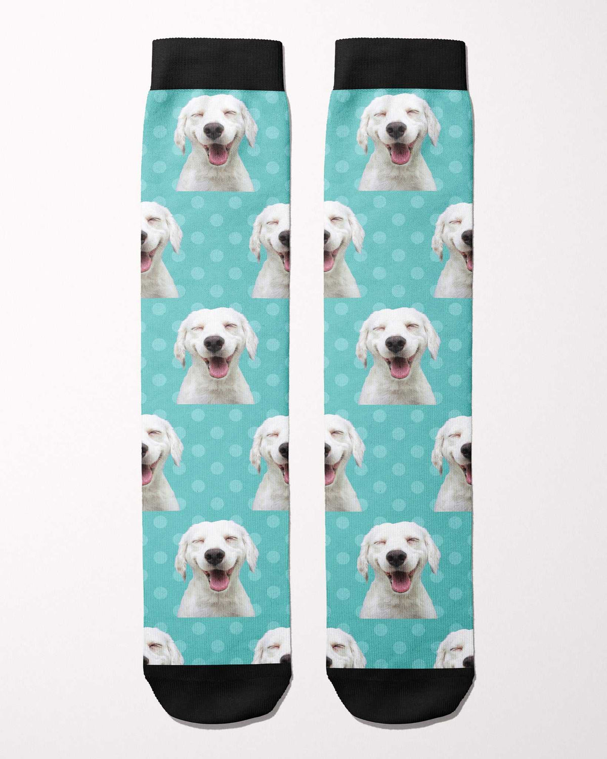 Dots custom photo equestrian boot socks, flat lay of the pair, by Dreamers & Schemers
