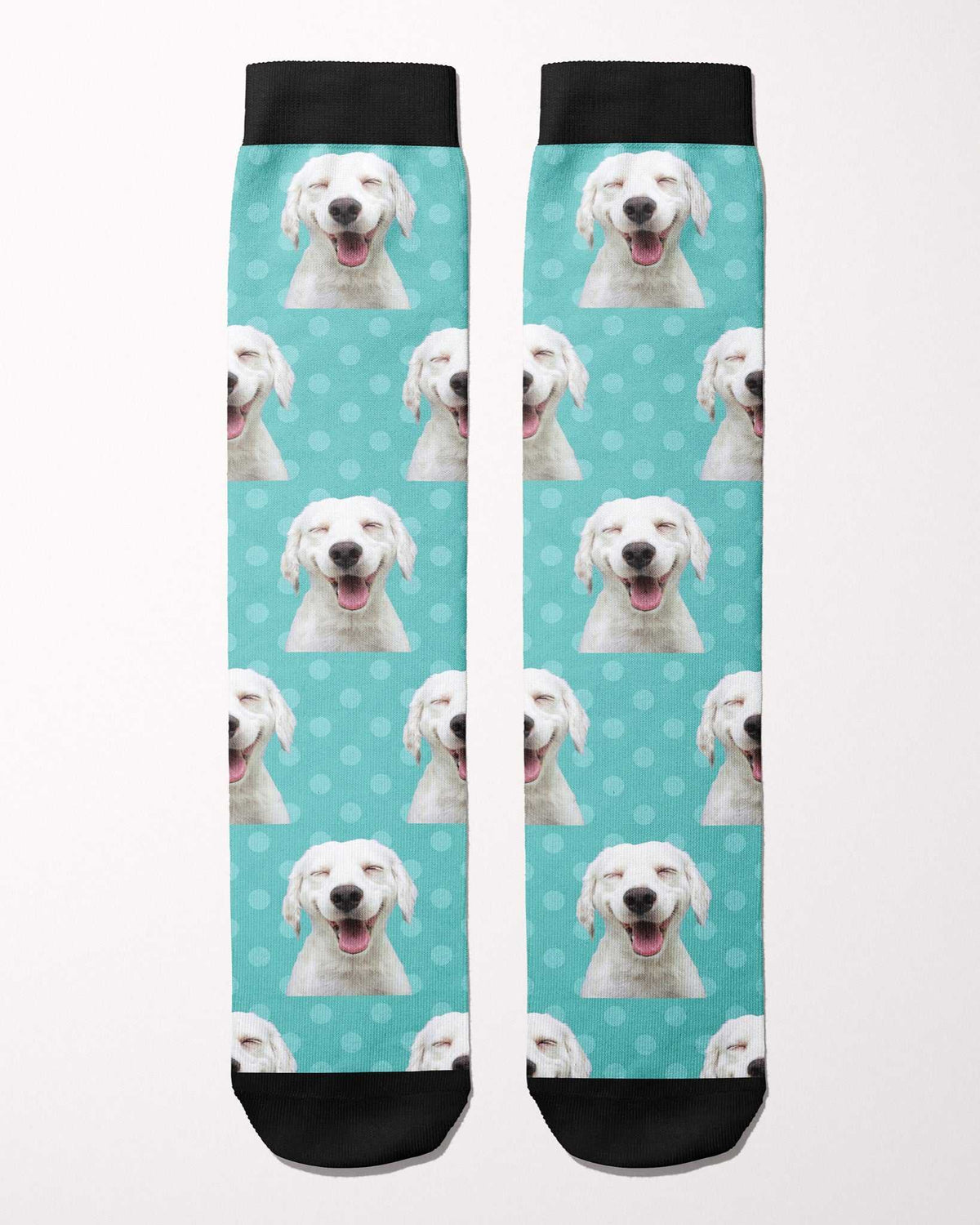 Dots custom photo equestrian boot socks, flat lay of the pair, by Dreamers & Schemers