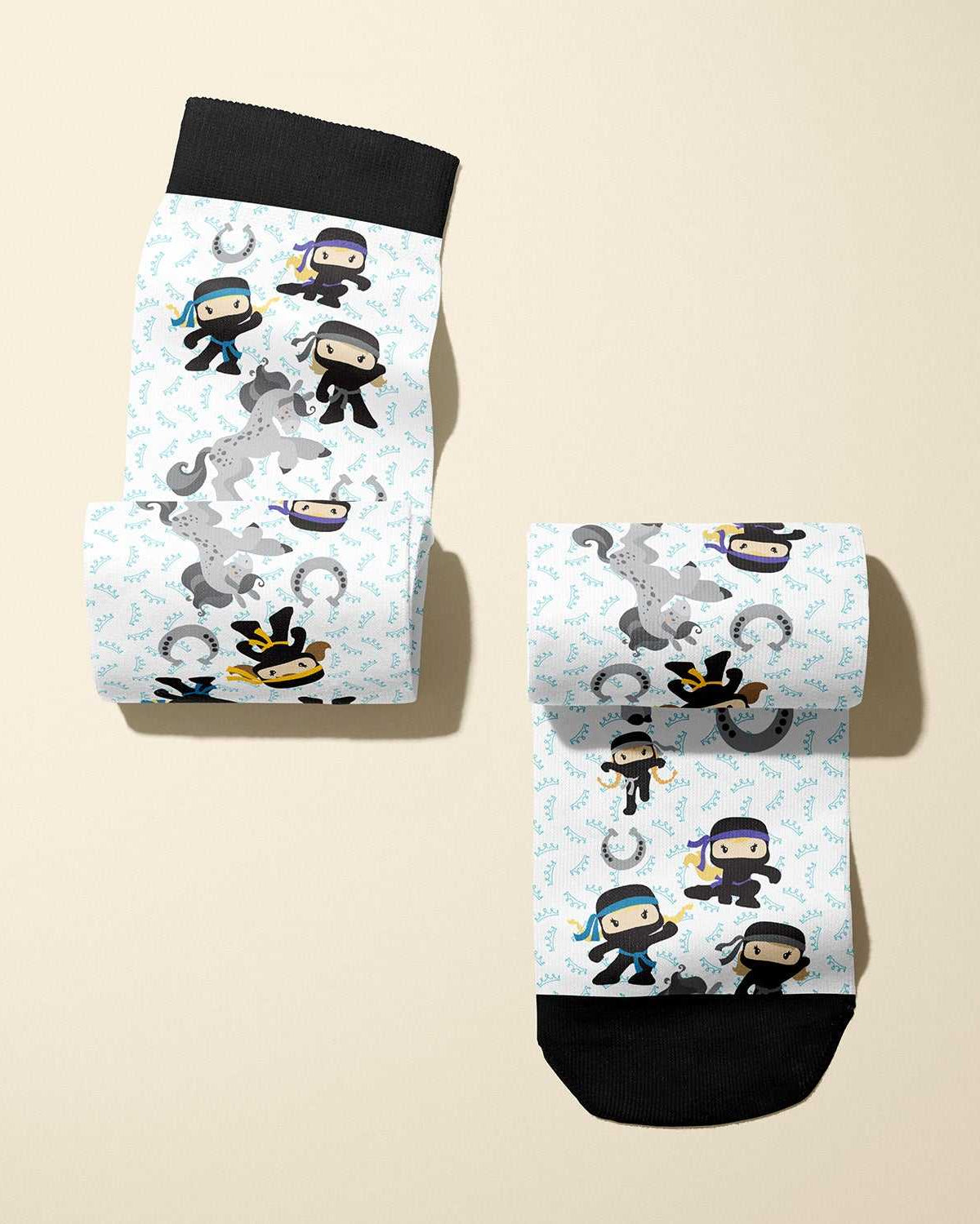 Limited edition Pony Ninja Princess 2016 boot socks with black cuff and terry foot, made in USA