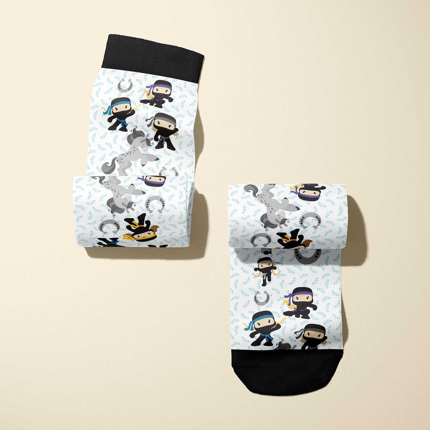 Limited edition Pony Ninja Princess 2016 boot socks with black cuff and terry foot, made in USA