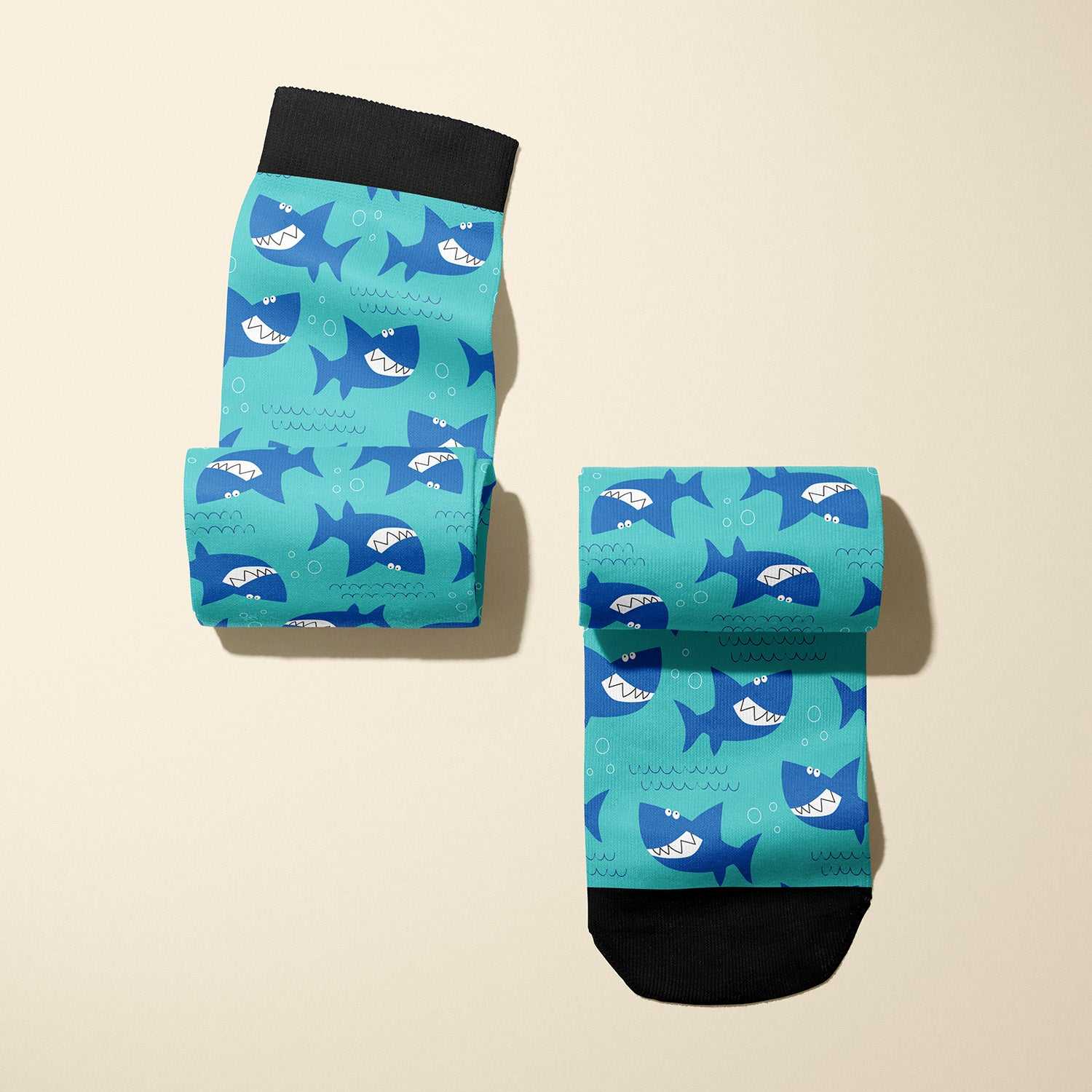 Limited edition Bruce 2017 boot socks with friendly shark grin design, soft and stretchy, made in the USA