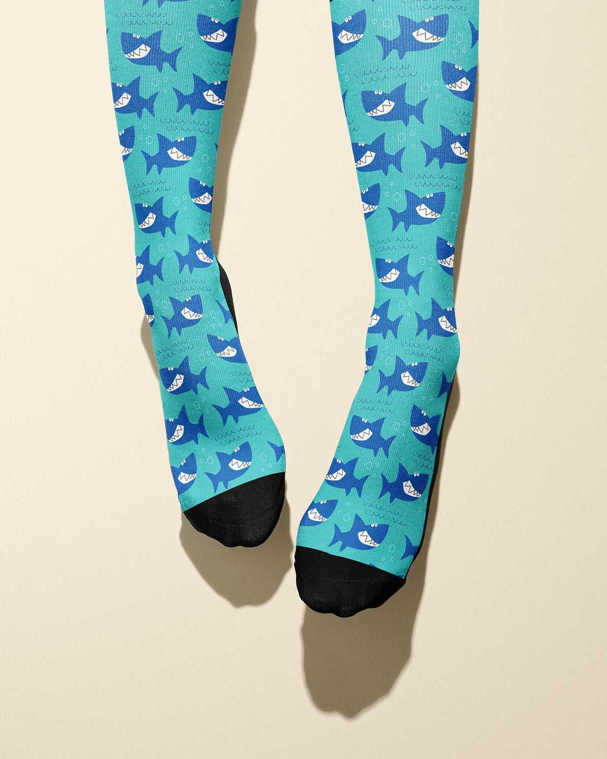 Limited edition Bruce 2017 boot socks with friendly shark grin design, soft and stretchy, made in the USA