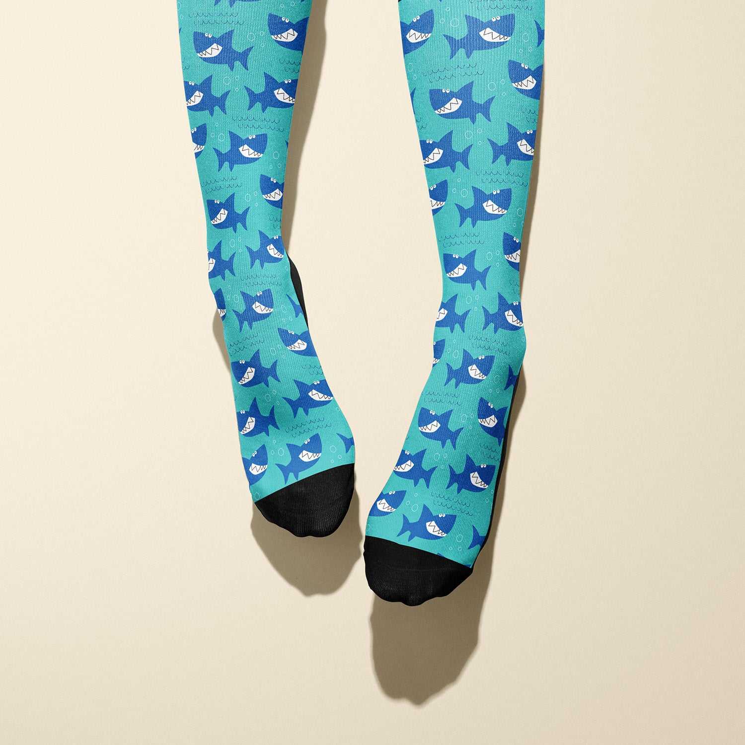 Limited edition Bruce 2017 boot socks with friendly shark grin design, soft and stretchy, made in the USA