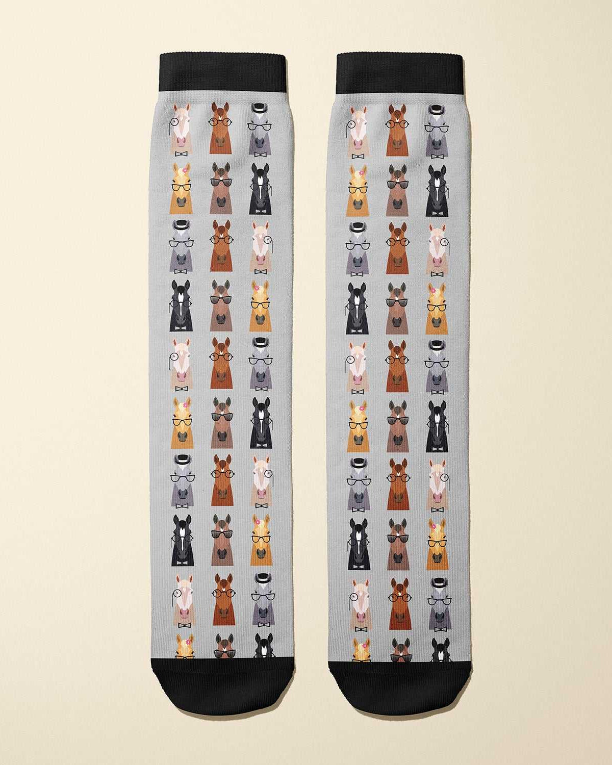 Limited edition SMRT Horse 2017 boot socks with horses wearing glasses, soft and stretchy, made in the USA