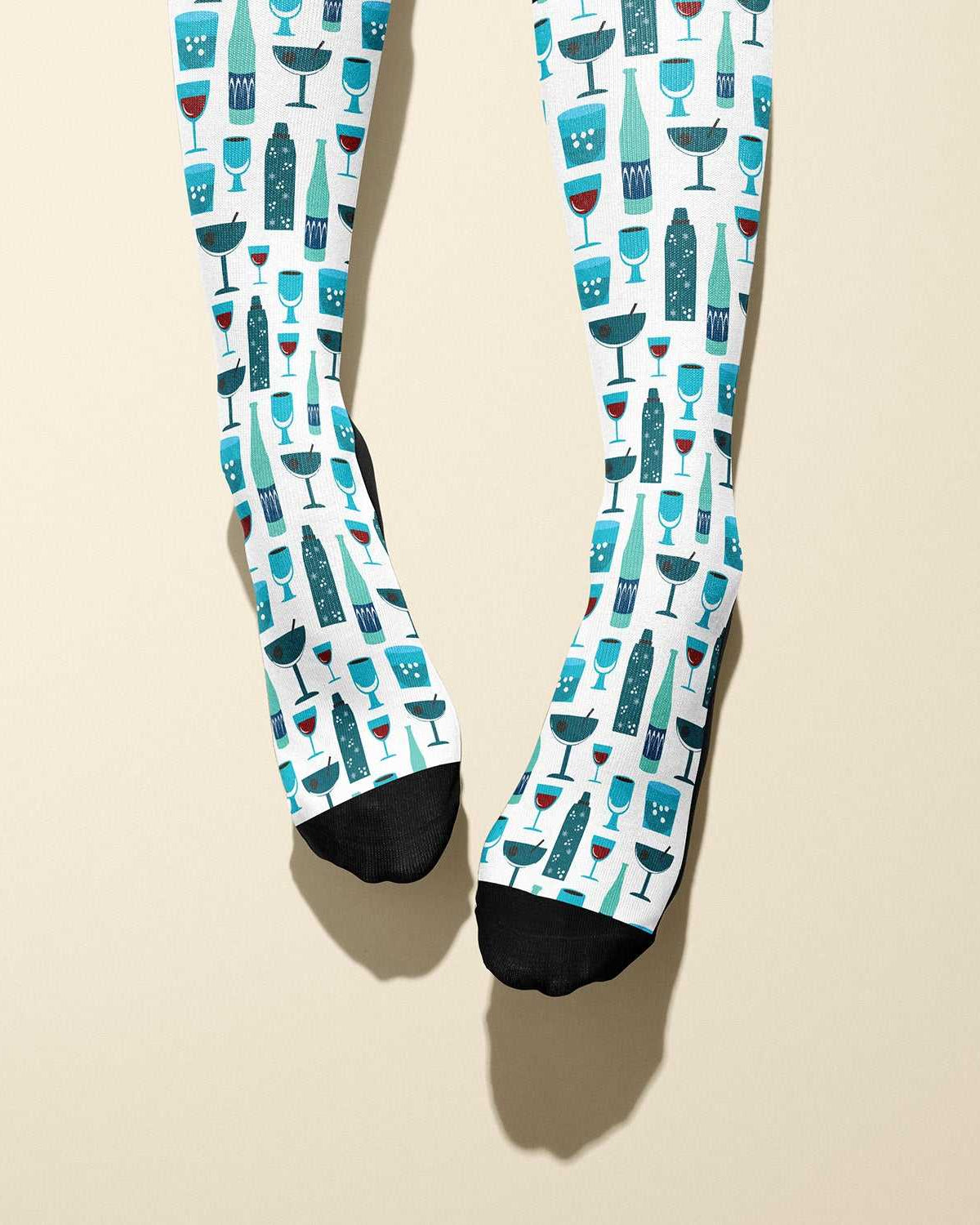 Limited edition 5 O'Clock Somewhere boot socks with drink glass motif, soft and stretchy design for equestrians