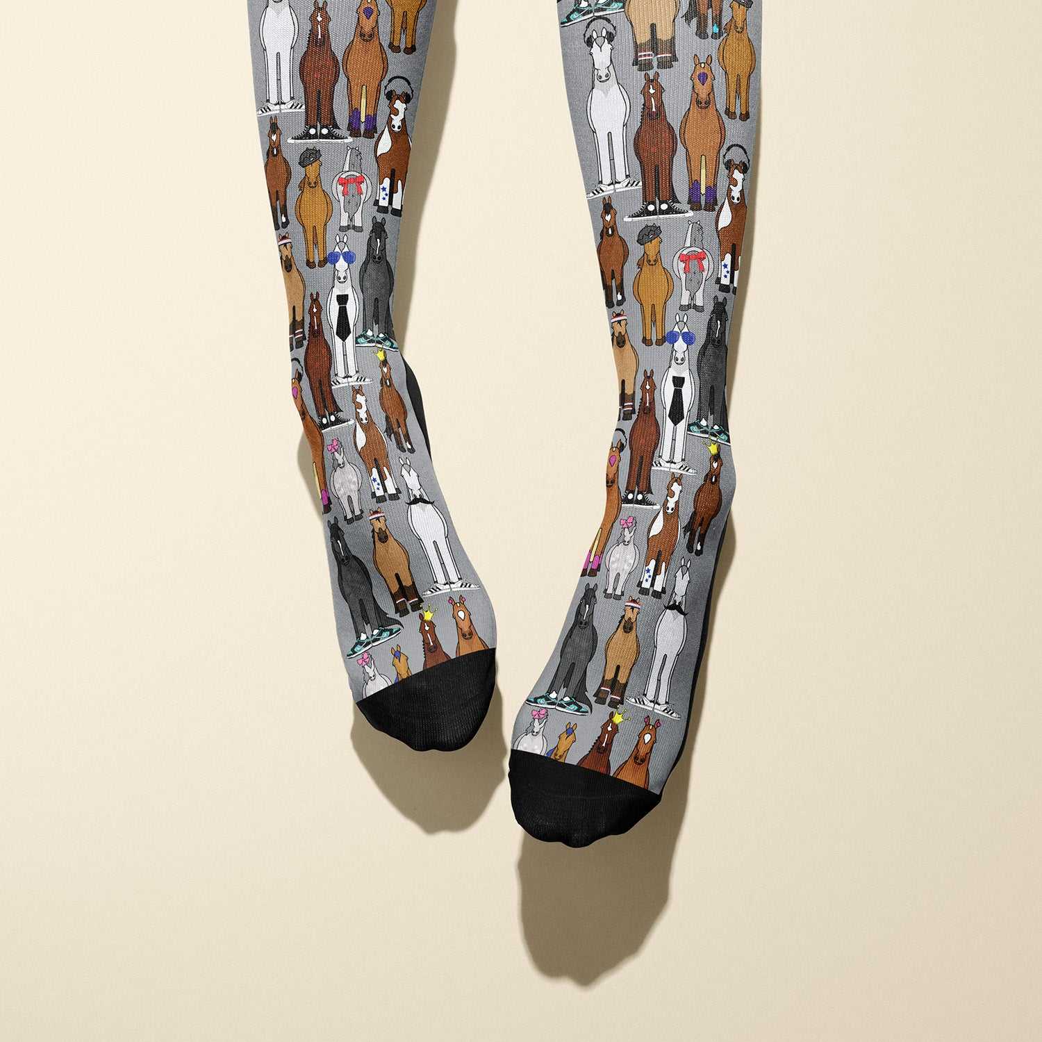 Limited edition Spring Fam 2019 boot socks featuring stylish horse designs for equestrians