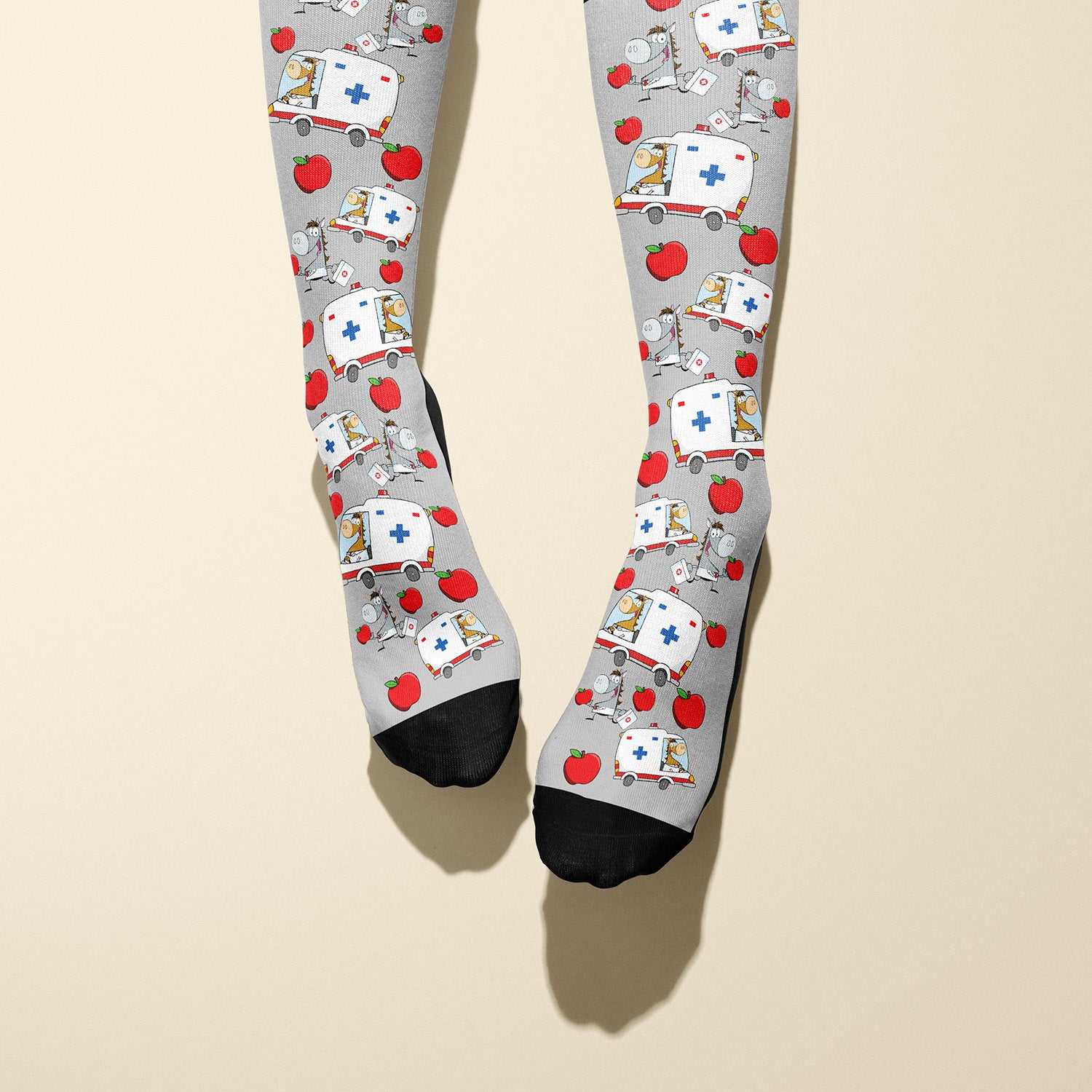 10th Anniversary Limited Edition apple-themed boot socks with horse ambulance design