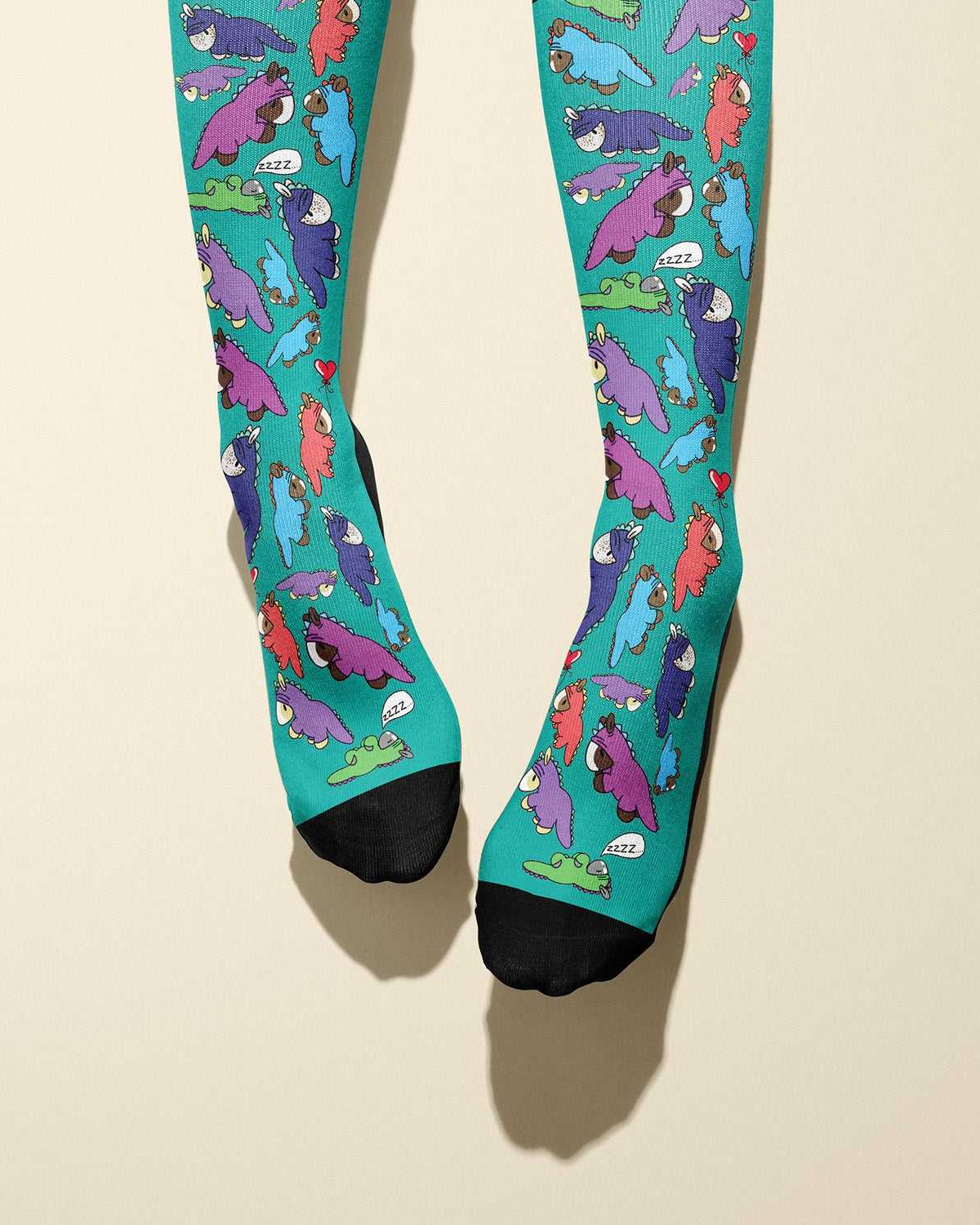 Limited edition Dino Snore 2020 boot socks with horse in dinosaur pajamas design