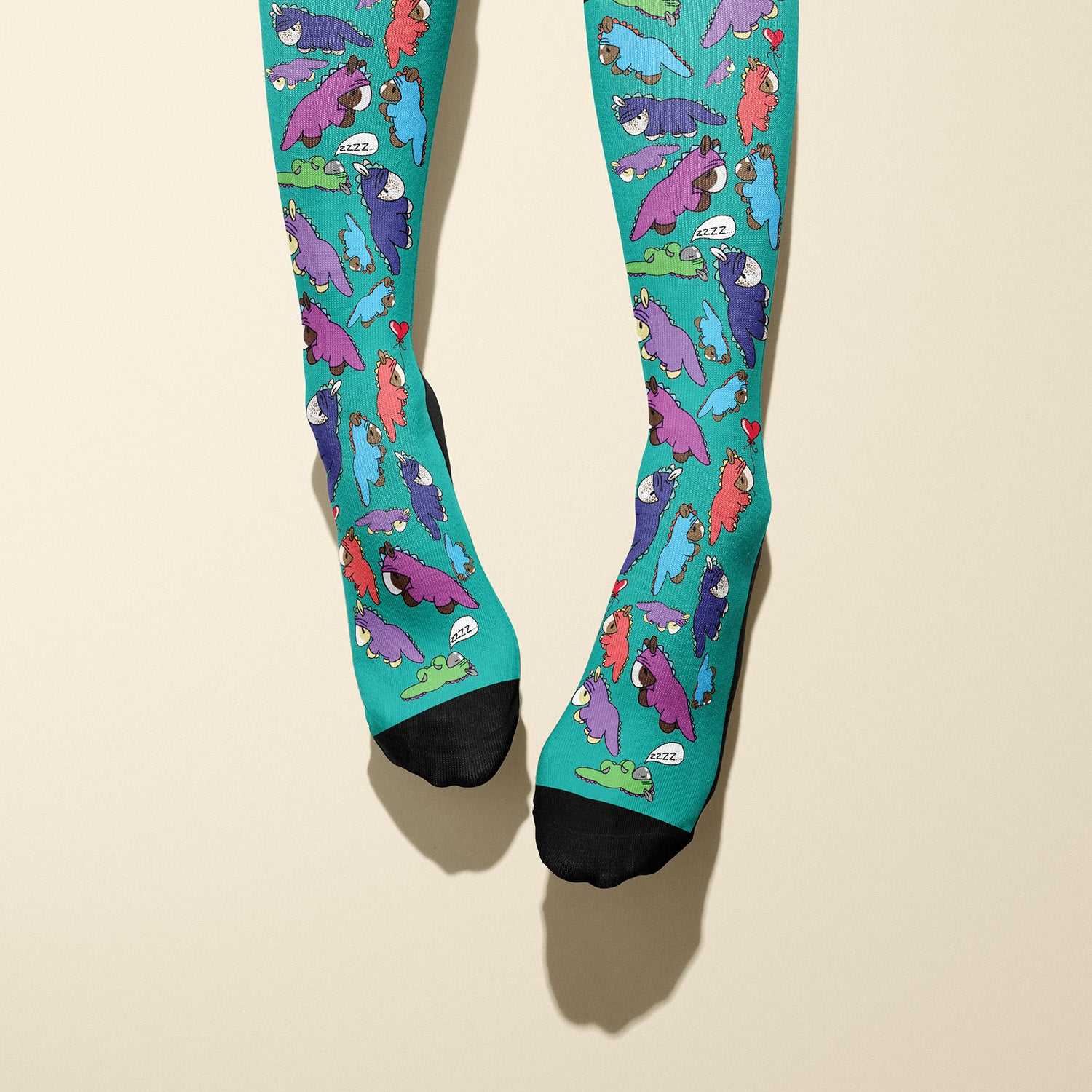 Limited edition Dino Snore 2020 boot socks with horse in dinosaur pajamas design