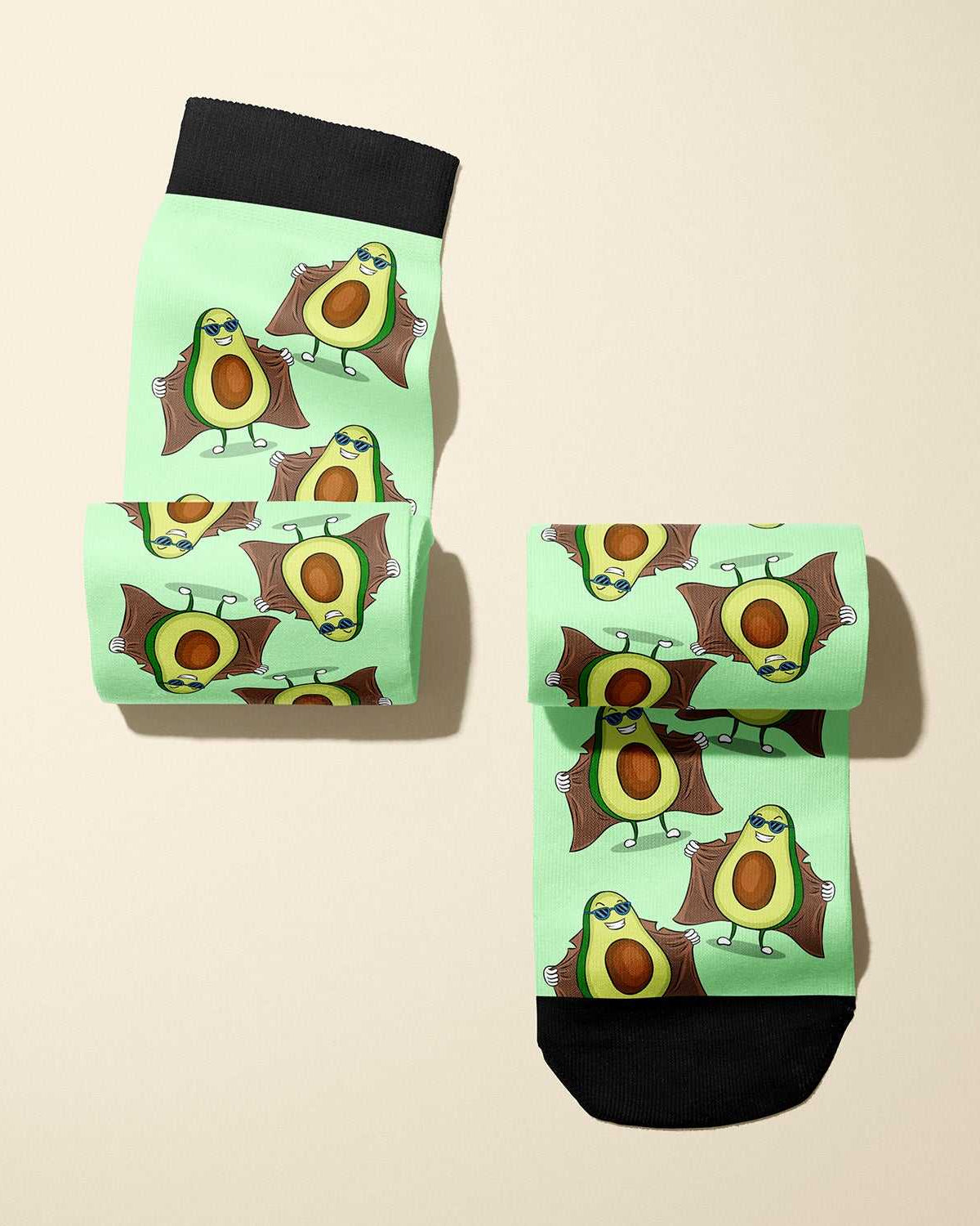 Limited edition Peep Show 2020 boot socks featuring an avocado in a trench coat design
