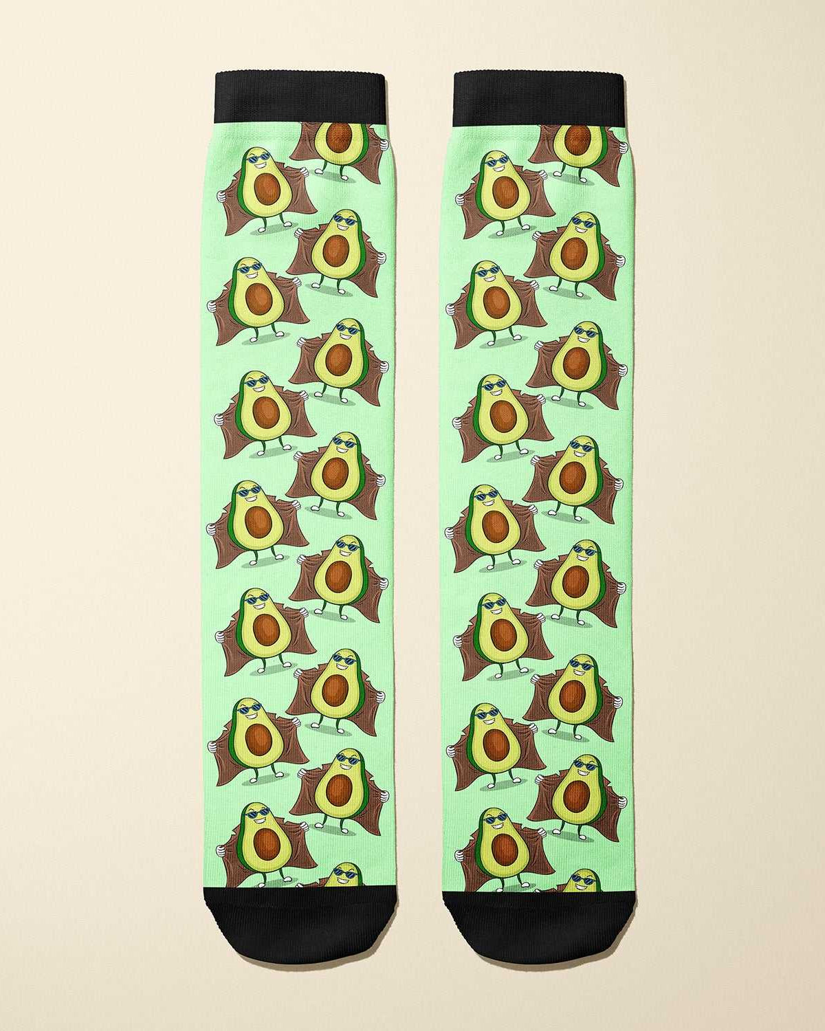Limited edition Peep Show 2020 boot socks featuring a playful avocado in a trench coat design