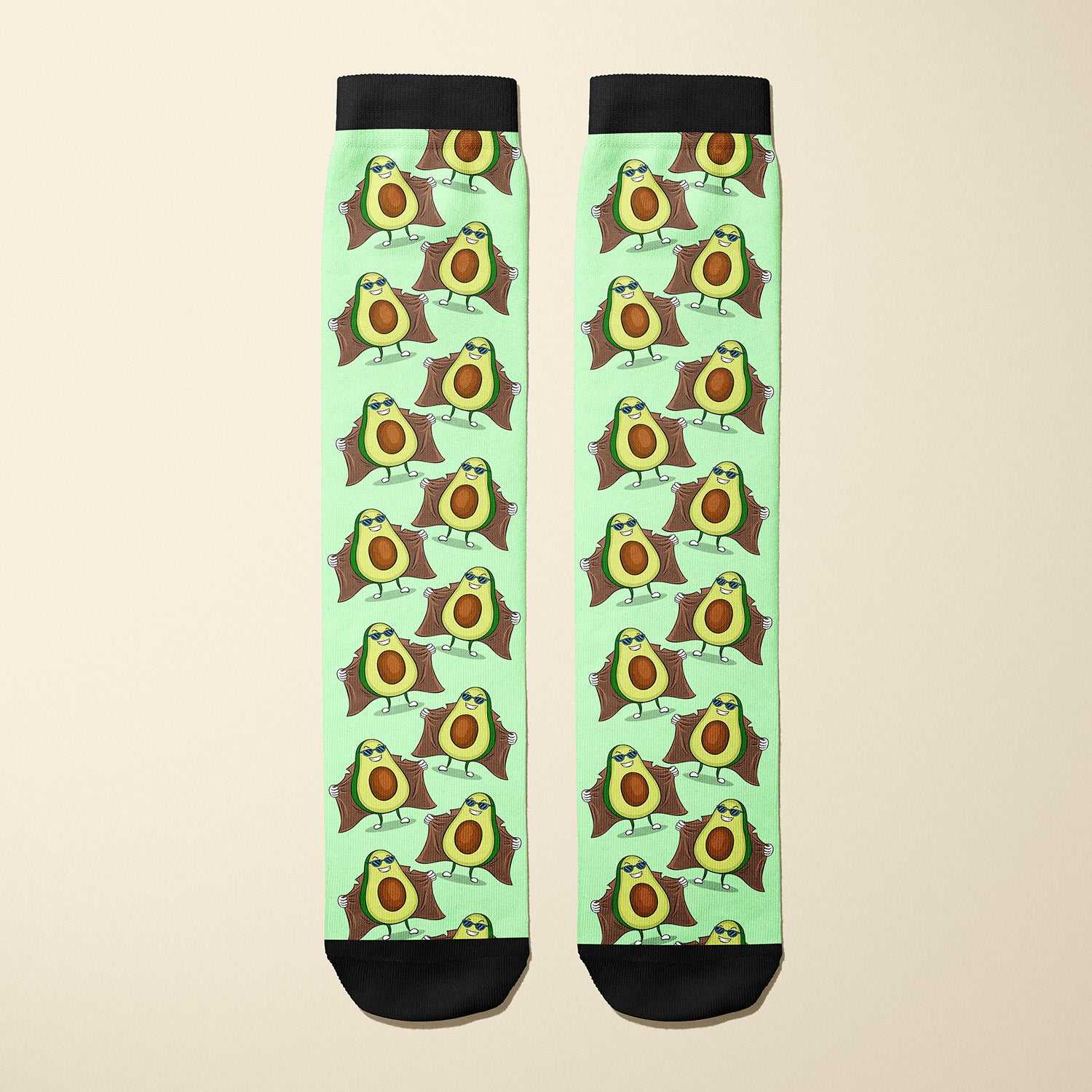 Limited edition Peep Show 2020 boot socks featuring a playful avocado in a trench coat design