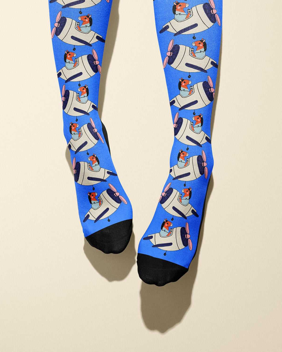 Limited edition Horse Pilot 2022 boot socks featuring a flying horse pilot design, made in the USA, soft and stretchy for equestrians
