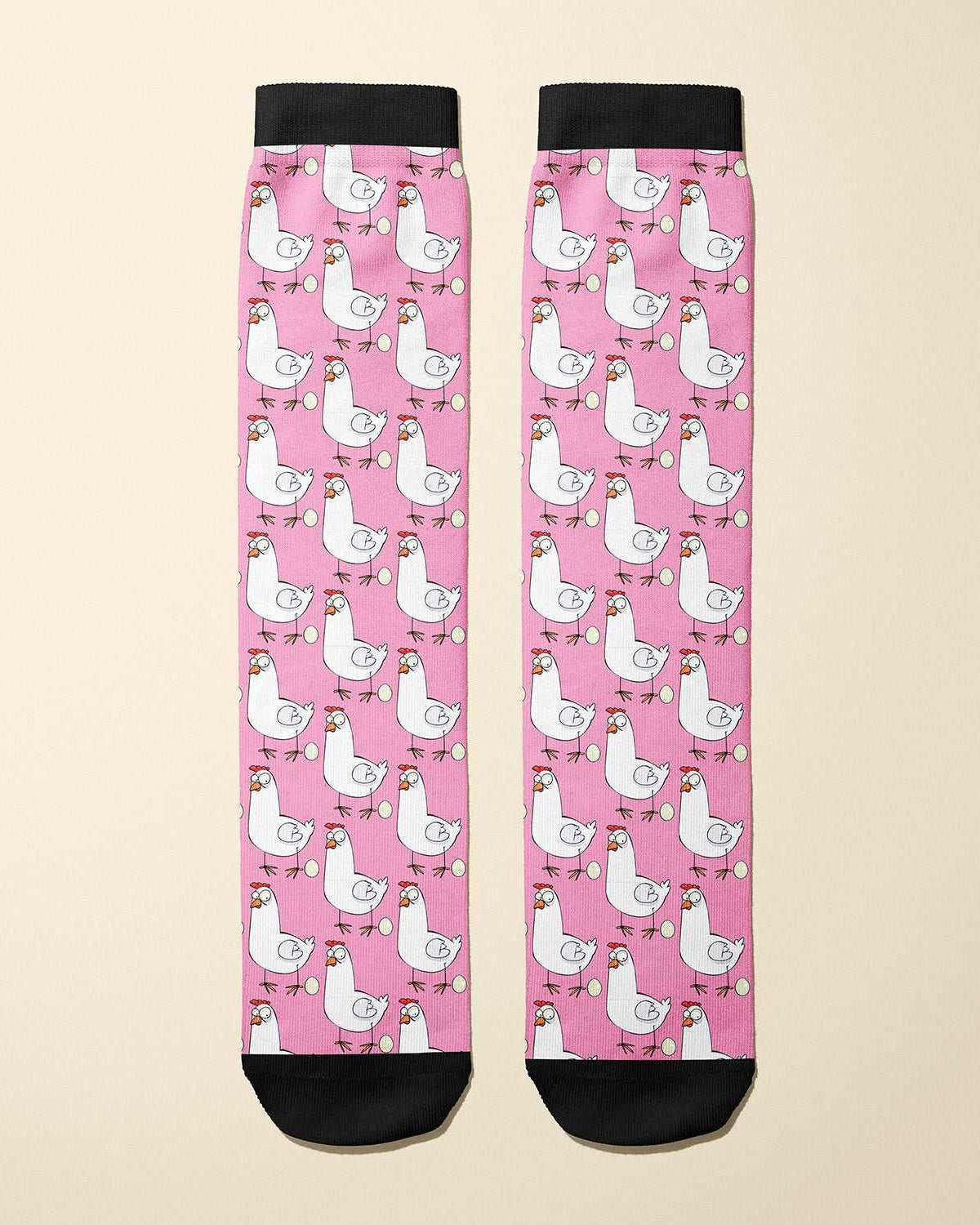 Limited edition Fowl Play boot socks for equestrians with soft, stretchy fabric and playful poultry design