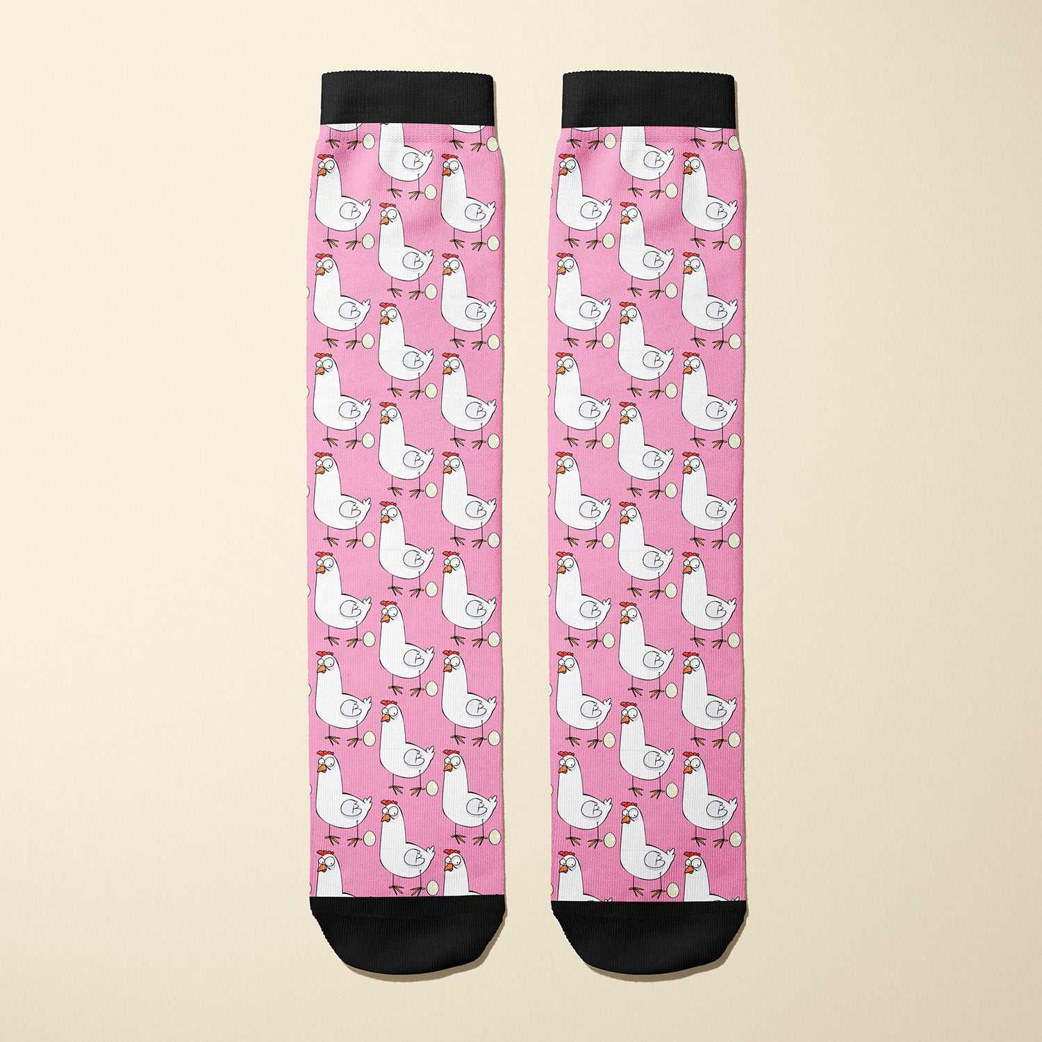 Limited edition Fowl Play boot socks for equestrians with soft, stretchy fabric and playful poultry design