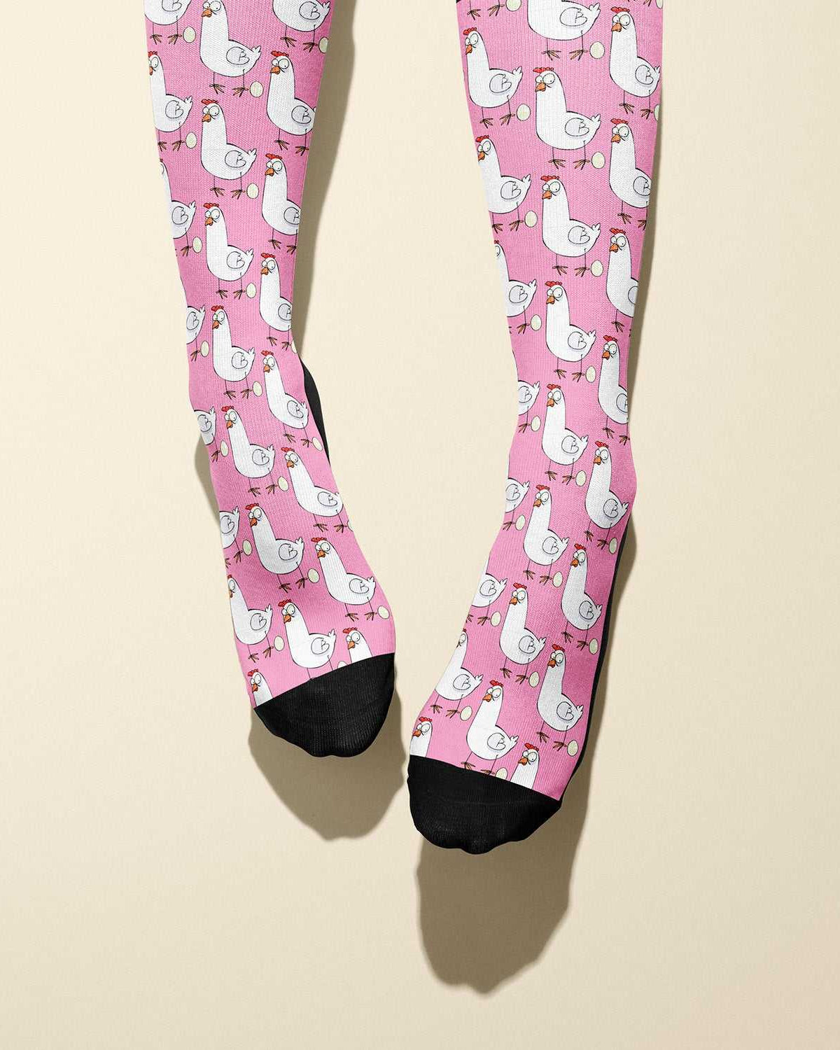 Limited edition Fowl Play 2023 boot socks with playful chicken design, soft and stretchy, made in USA