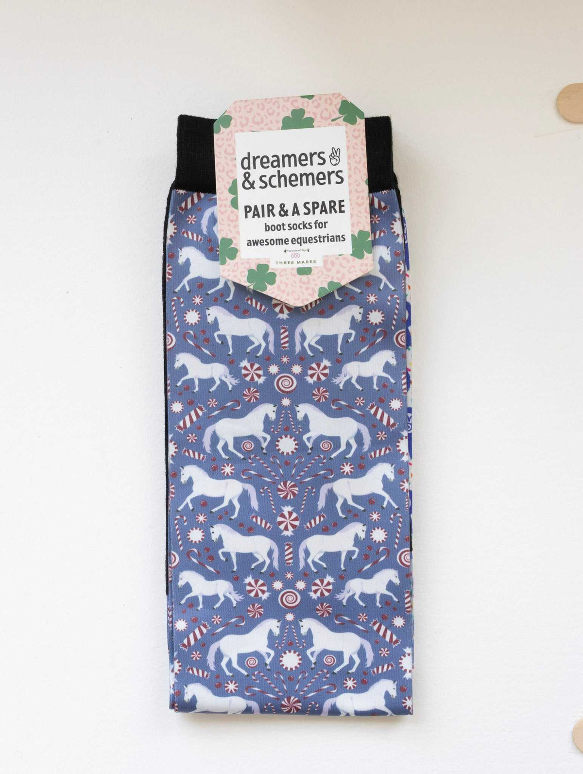 The Pony Island Peppermint Ponies Youth Pair & a Spare riding boot socks for young equestrians, by Dreamers & Schemers