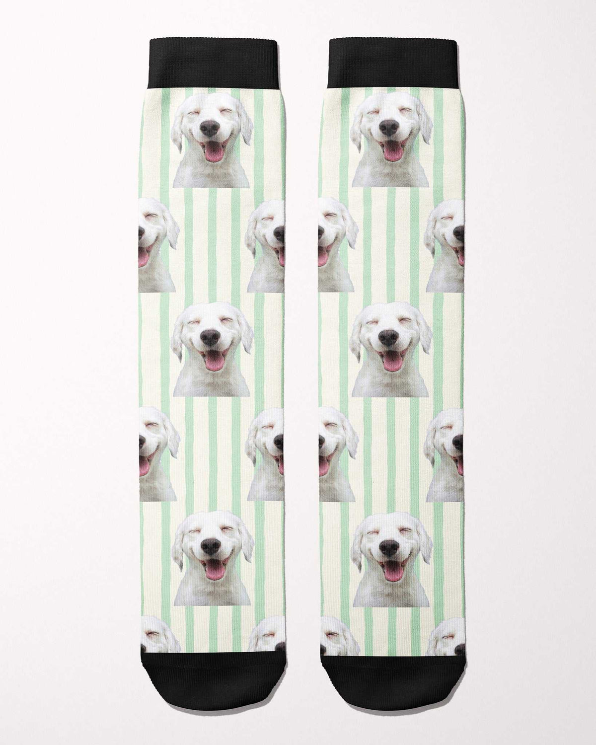 Stripes custom photo equestrian boot socks, flat lay of the pair, by Dreamers & Schemers