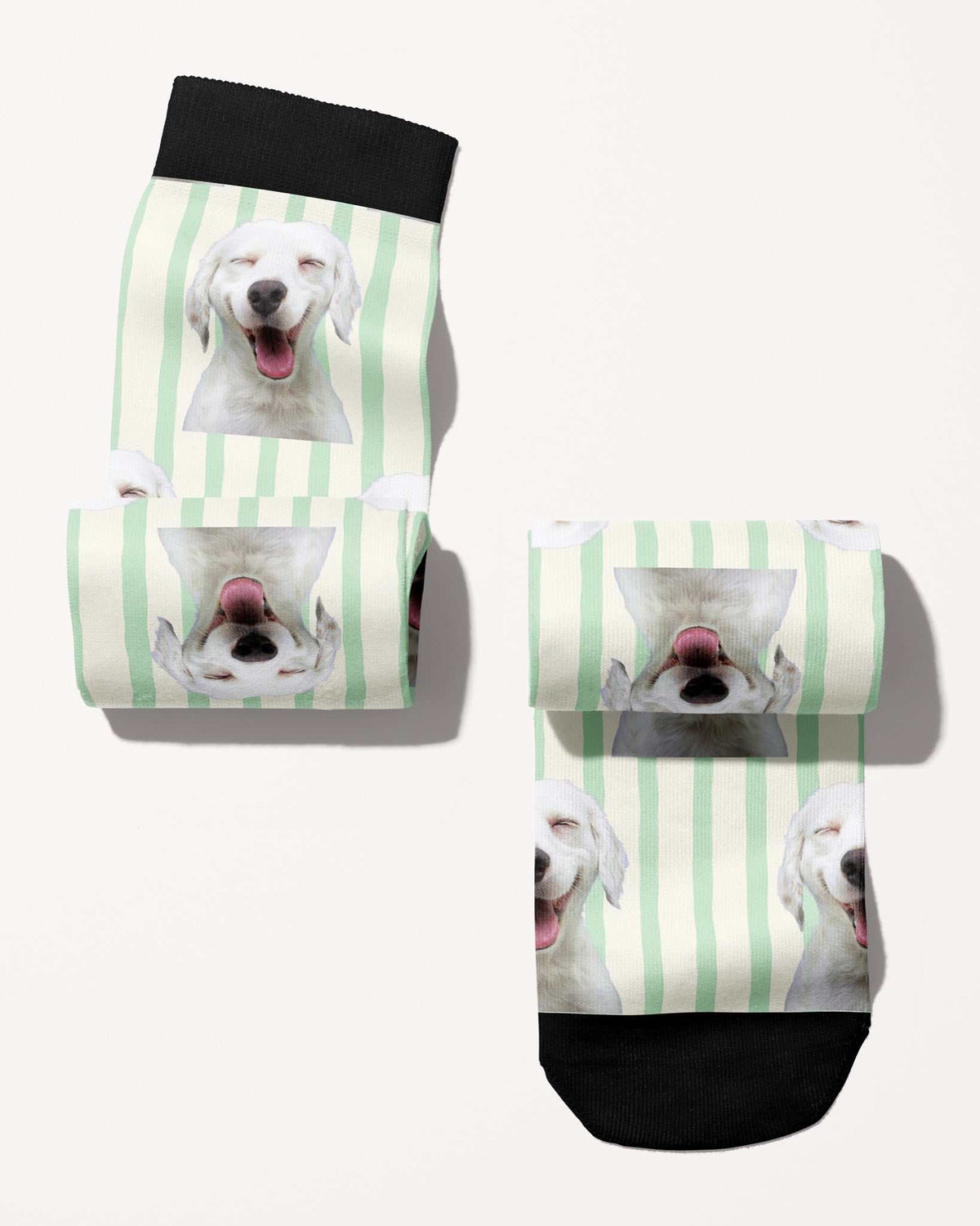 Stripes custom photo equestrian boot socks, rolled, showing the pattern repeat, by Dreamers & Schemers