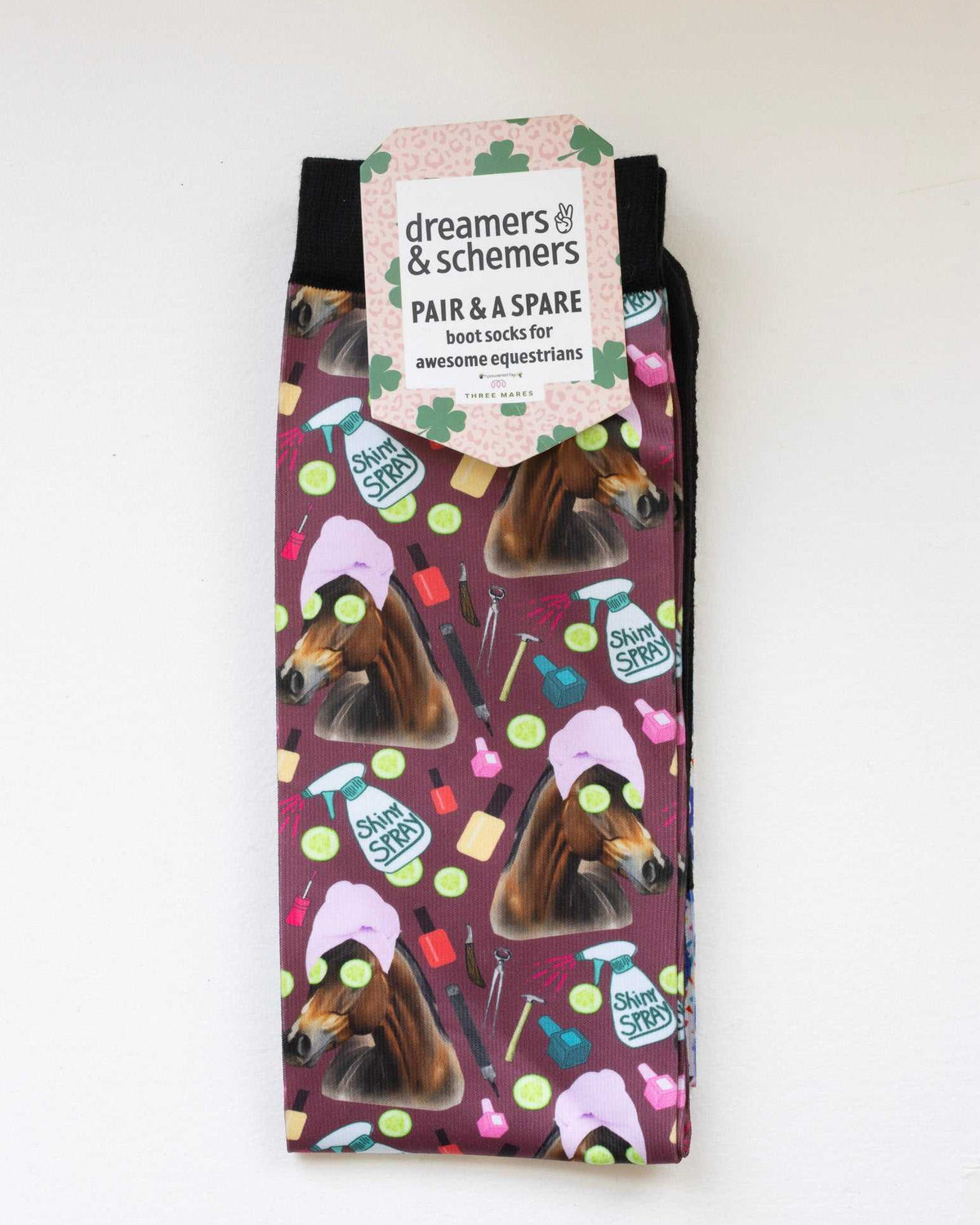 Mani Pedi Pair & a Spare equestrian boot socks in their header card, by Dreamers & Schemers