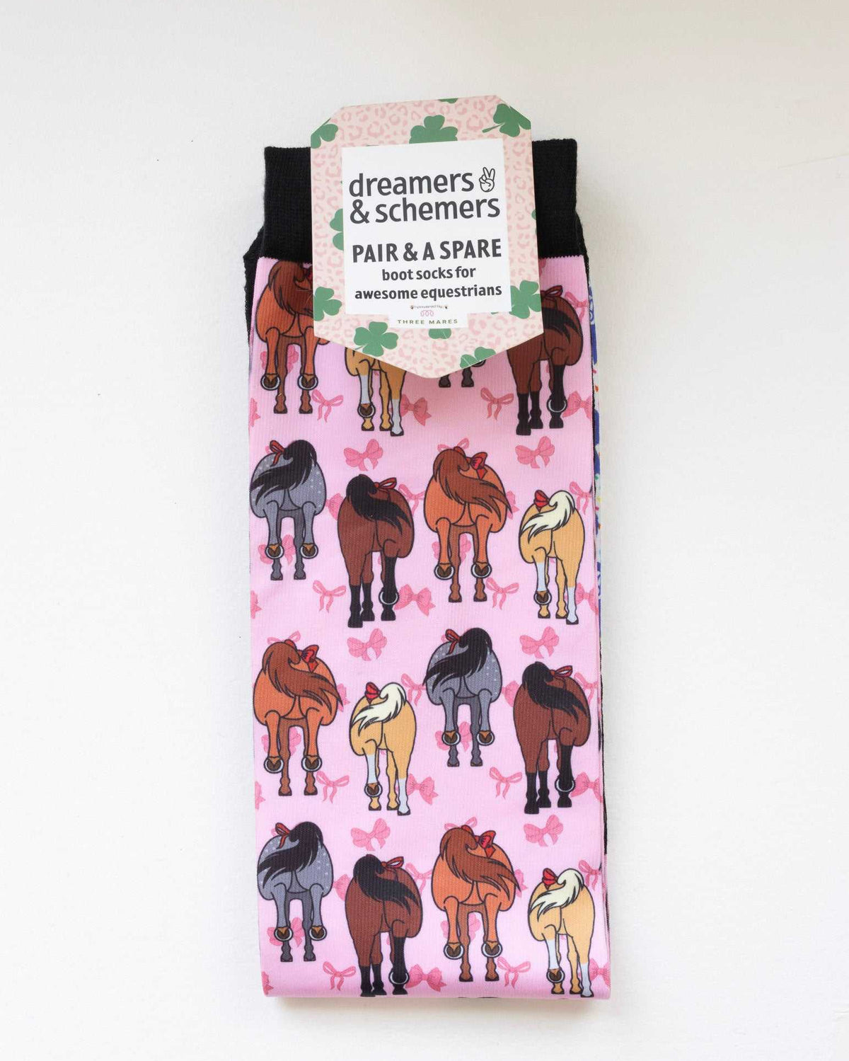 Red Ribbon Girlies Pair & a Spare equestrian boot socks in their header card, by Dreamers & Schemers