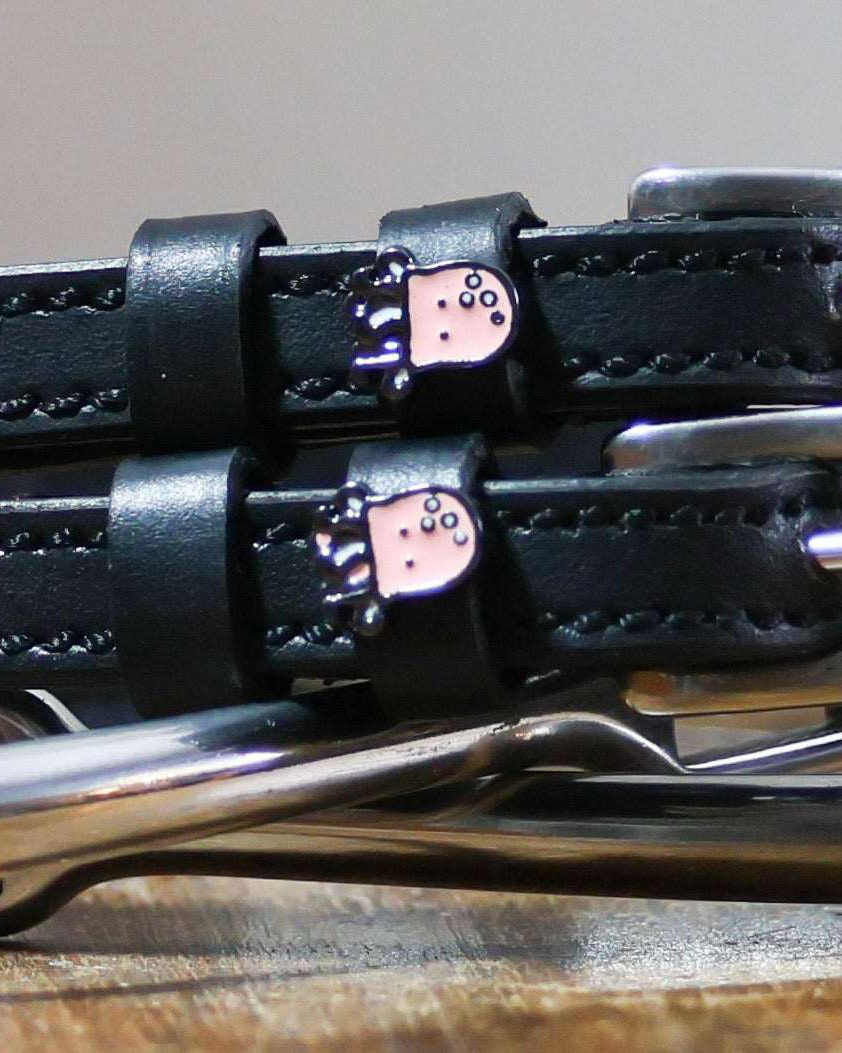 Black leather Octopus Spur Straps with stainless steel buckles and custom octopus charms