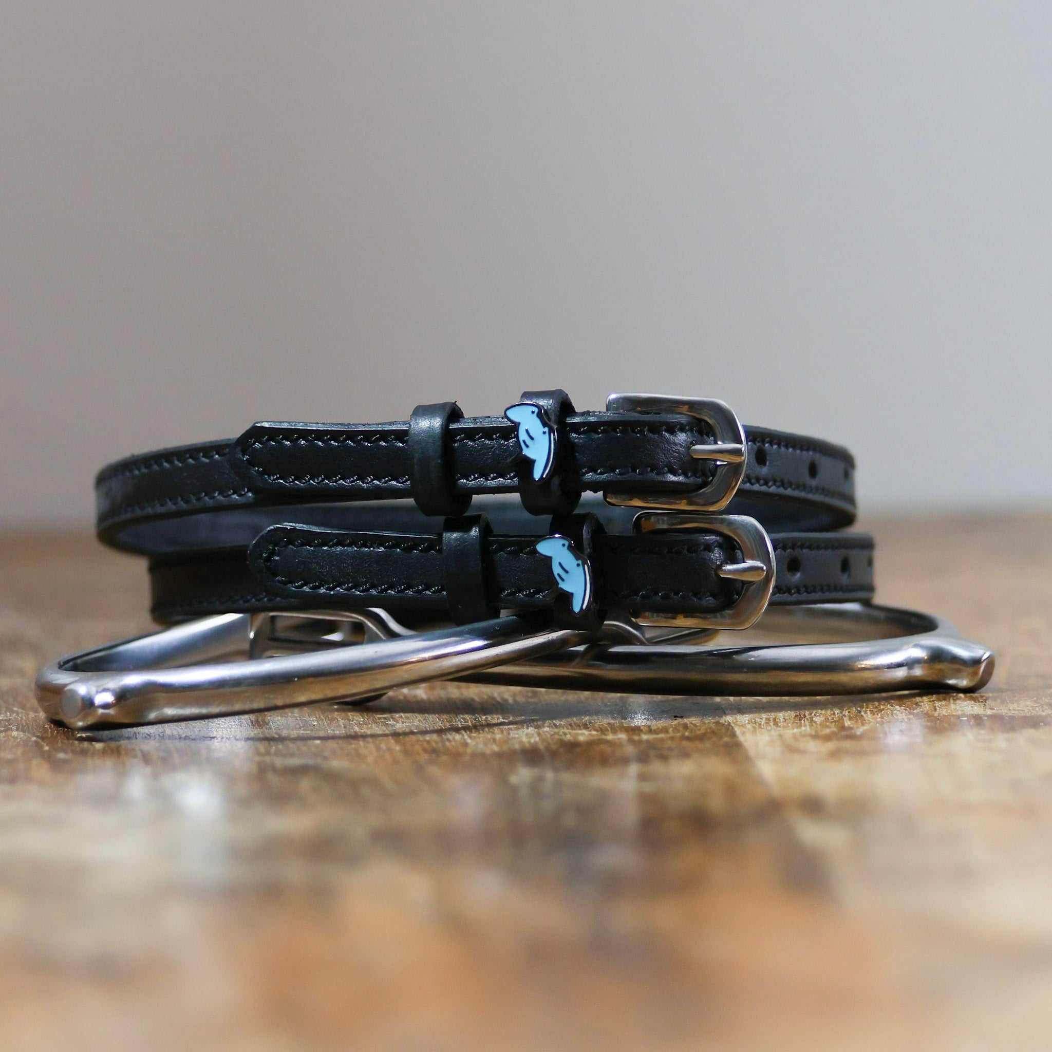 ManeJane Stingray Spur Straps Spur Straps — black leather, non-stretch, hero image for English riders.