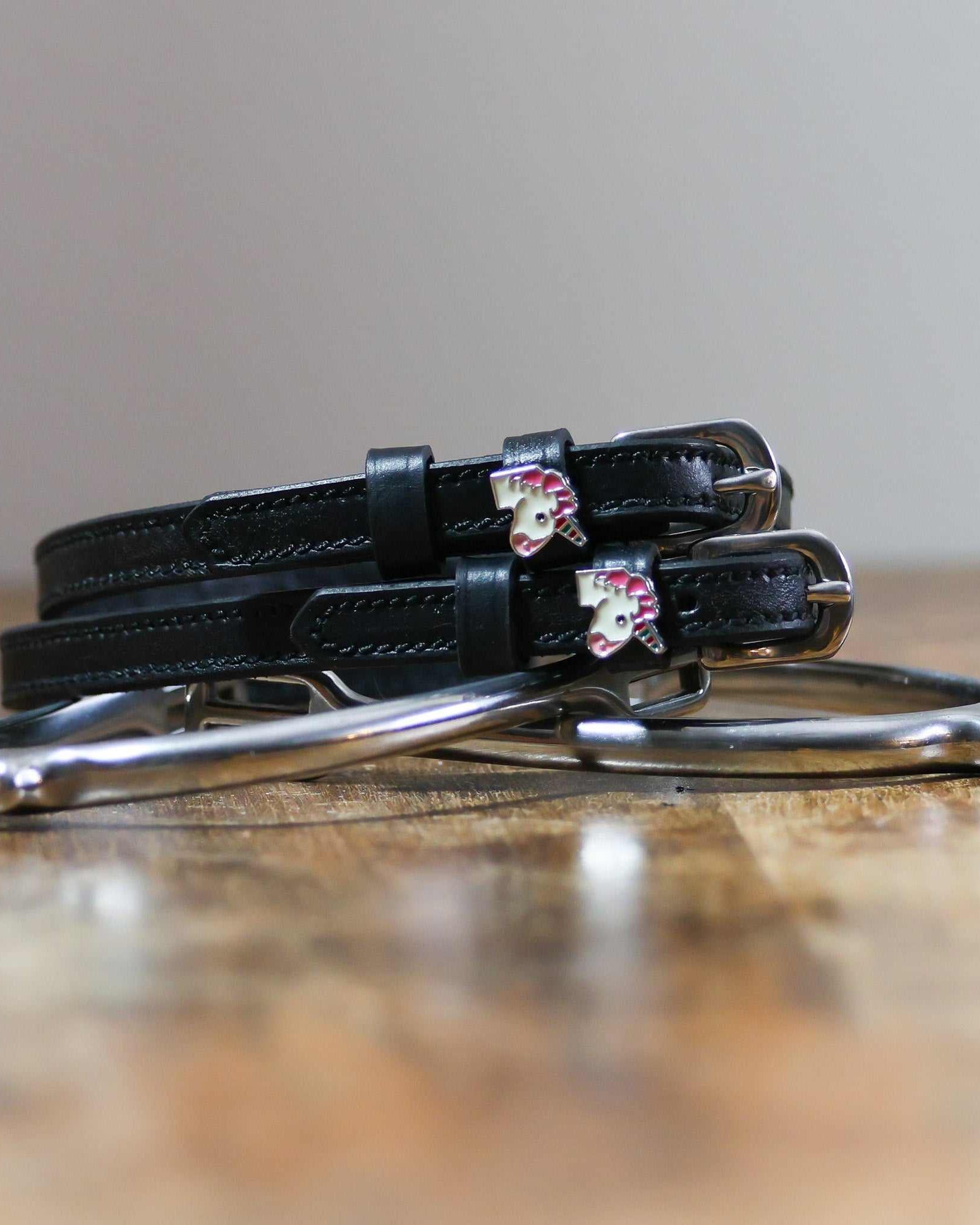 Unicorn Emoji patterned spur straps, equestrian accessory by ManeJane