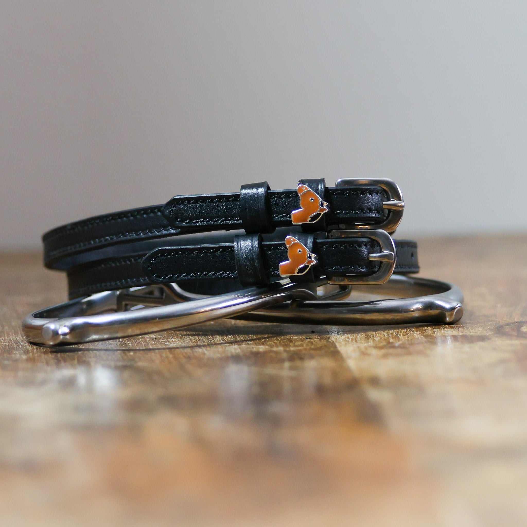 ManeJane Bay Horse Spur Straps Spur Straps — black leather, non-stretch, hero image for English riders.