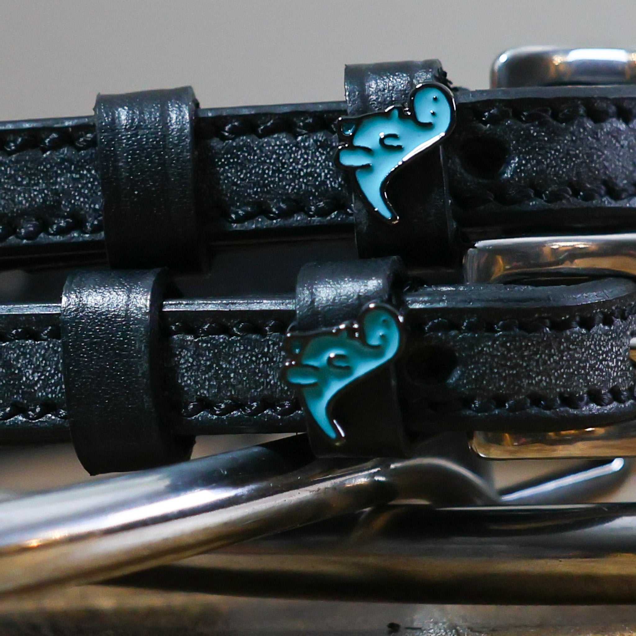 Nice Dino Spur Straps black leather with blue dinosaur charm and stainless steel buckle