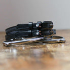 ManeJane Donkey Spur Strap Spur Straps — black leather, non-stretch, hero image for English riders.