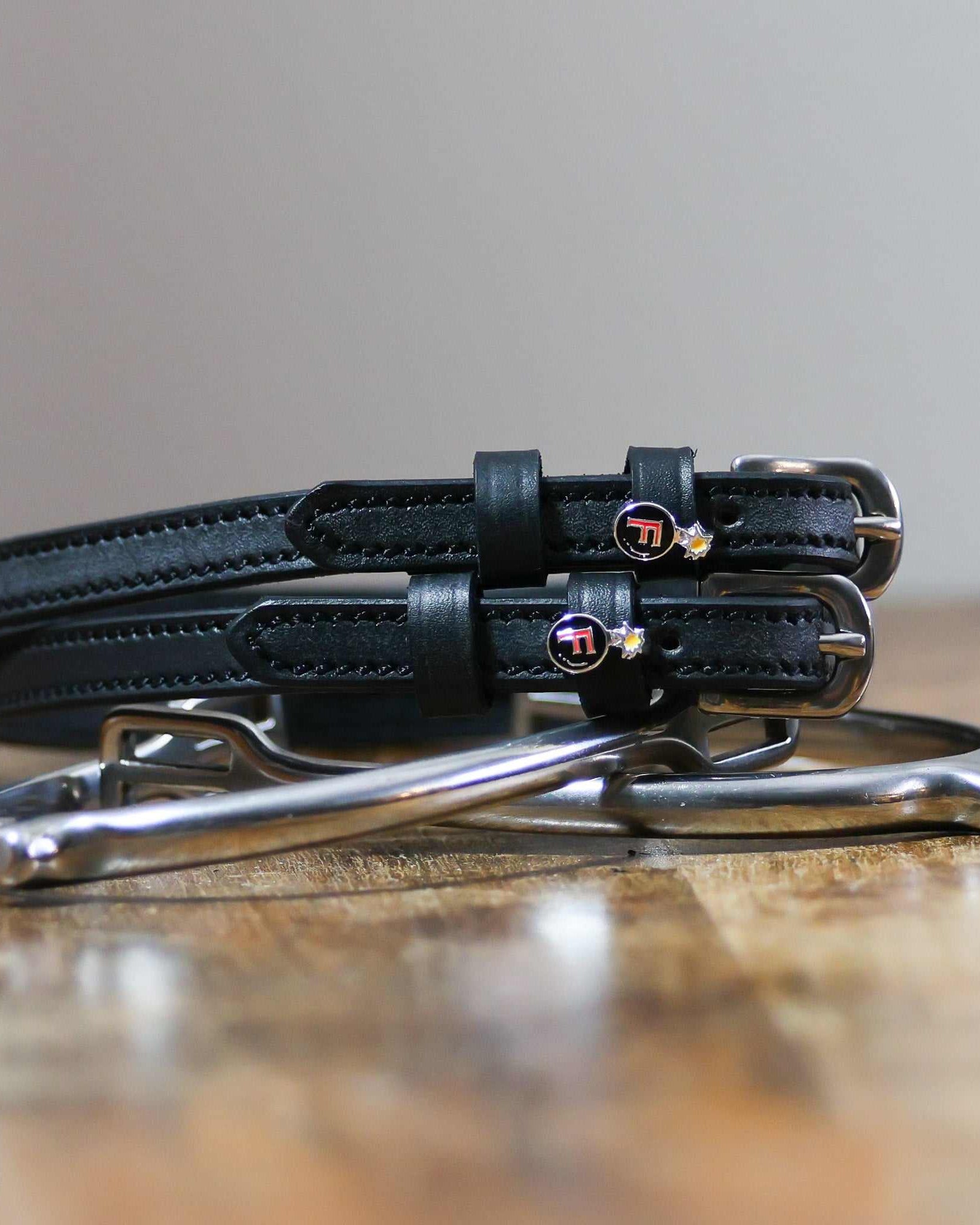 PlainJane black leather spur straps with stainless steel buckles from the Ultimate F-Bomb Pack equestrian accessories set
