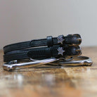 ManeJane Giddy Up Spur Straps Spur Straps — black leather, non-stretch, hero image for English riders.