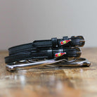 ManeJane Hot & Spicy Spur Straps Spur Straps — black leather, non-stretch, hero image for English riders.