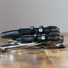 ManeJane Frog Spur Straps Spur Straps — black leather, non-stretch, hero image for English riders.