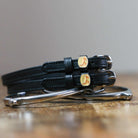 ManeJane Pancakes Spur Straps Spur Straps — black leather, non-stretch, hero image for English riders.
