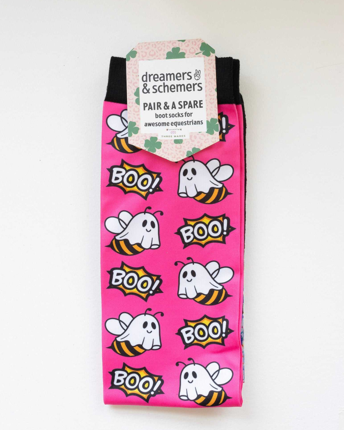 Boo Bees Pair & a Spare equestrian boot socks in their header card, by Dreamers & Schemers