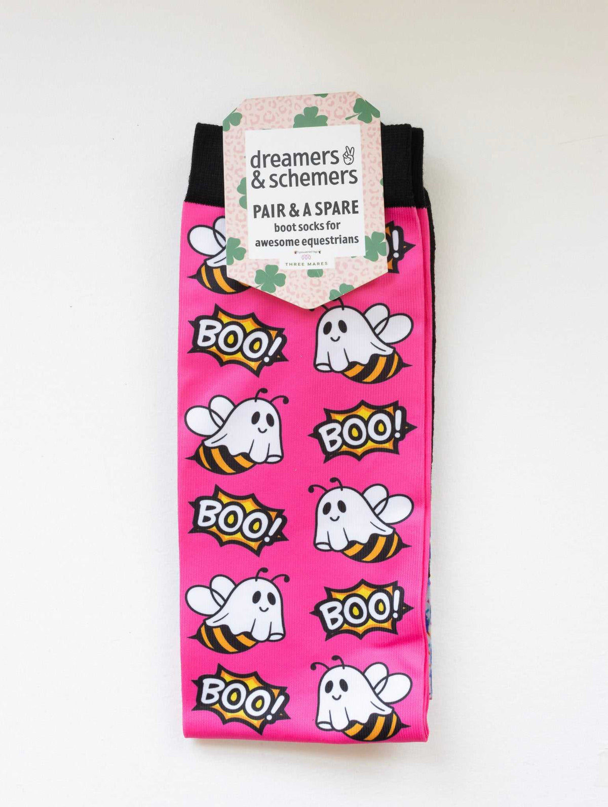 Boo Bees Pair & a Spare equestrian boot socks in their header card, by Dreamers & Schemers
