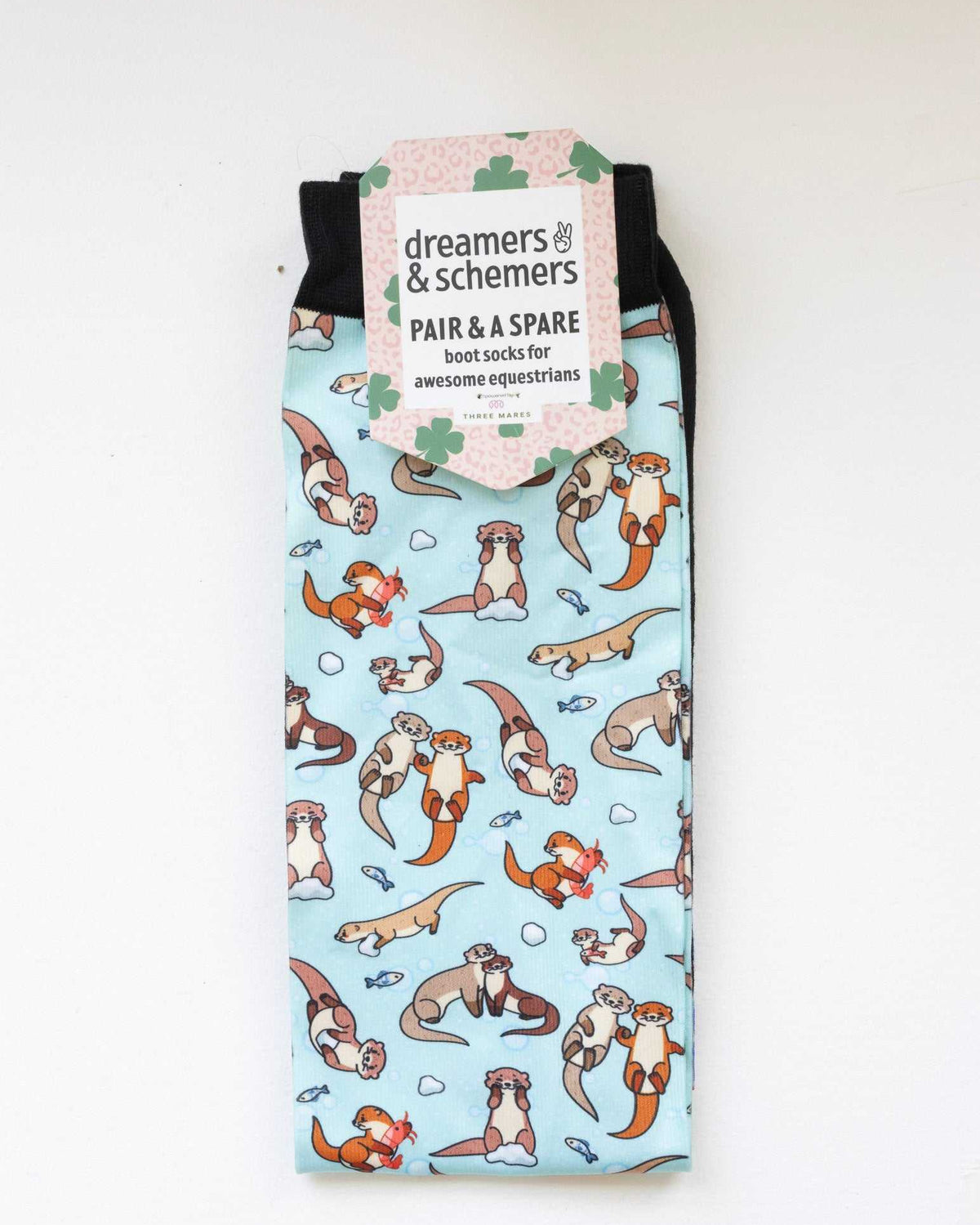 Otter-ly Adorable Pair & a Spare equestrian boot socks in their header card, by Dreamers & Schemers