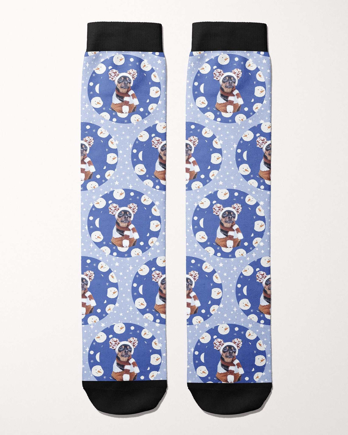 Snow Cute custom photo equestrian boot socks, flat lay of the pair, by Dreamers & Schemers