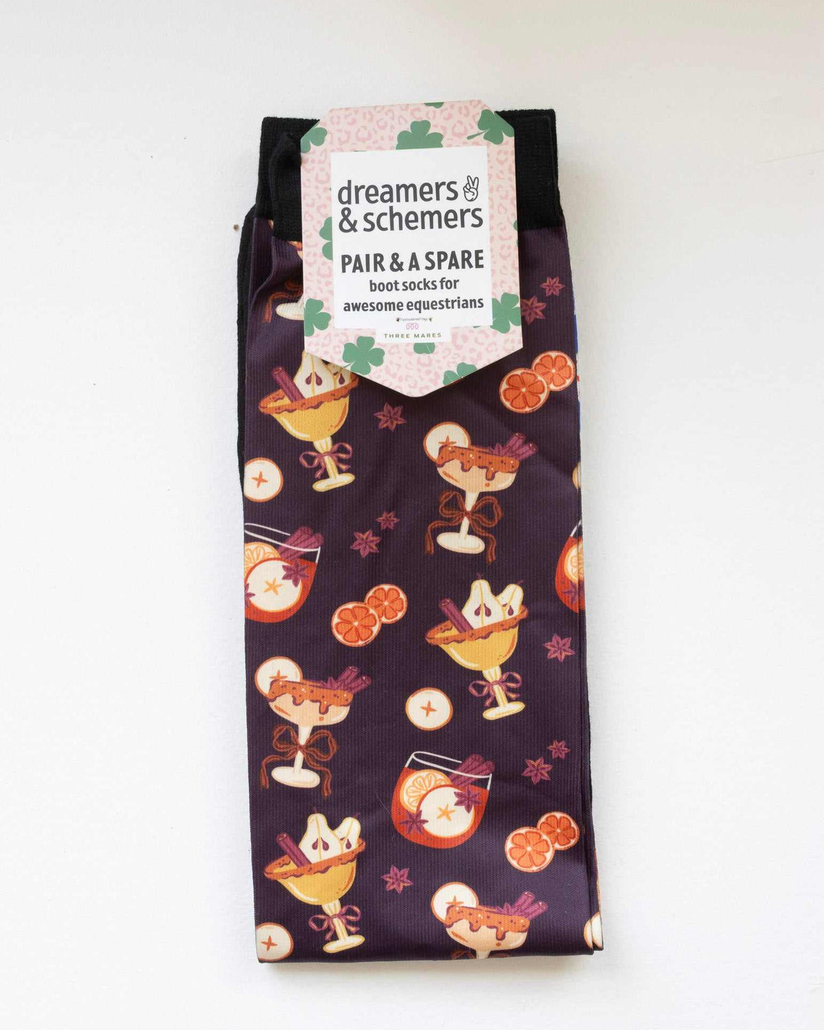 Stir Crazy Pair & a Spare equestrian boot socks in their header card, by Dreamers & Schemers
