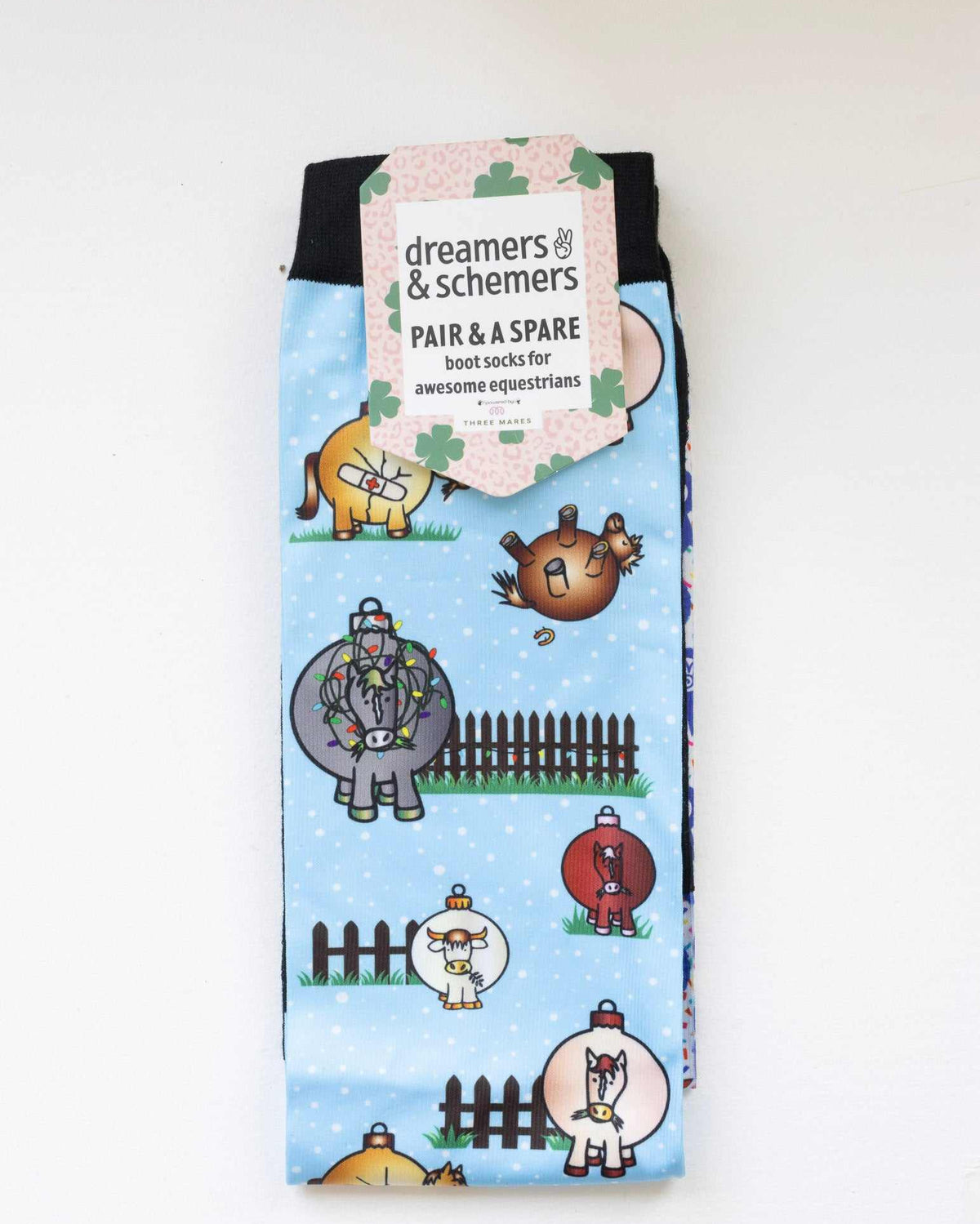 Pasture Ornaments Pair & a Spare equestrian boot socks in their header card, by Dreamers & Schemers