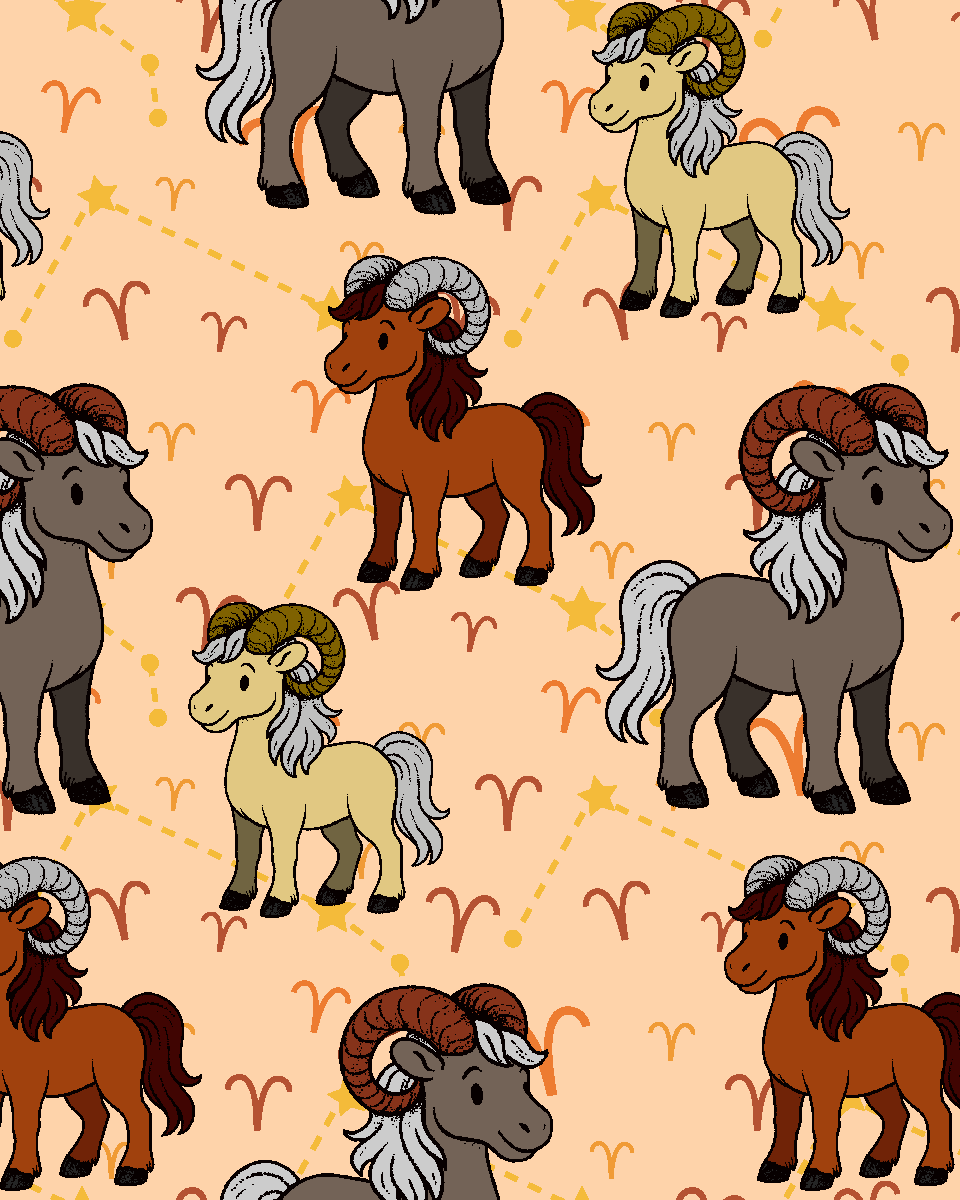 Aries zodiac boot socks pattern with ram illustrations and constellation background