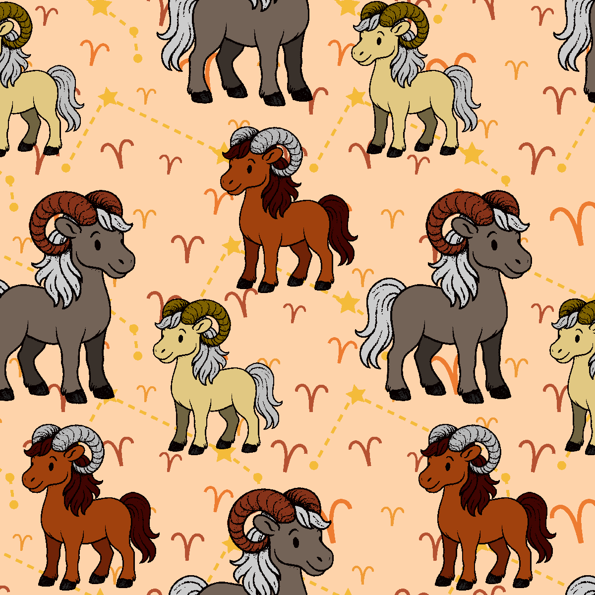 Aries zodiac boot socks pattern with ram illustrations and constellation background