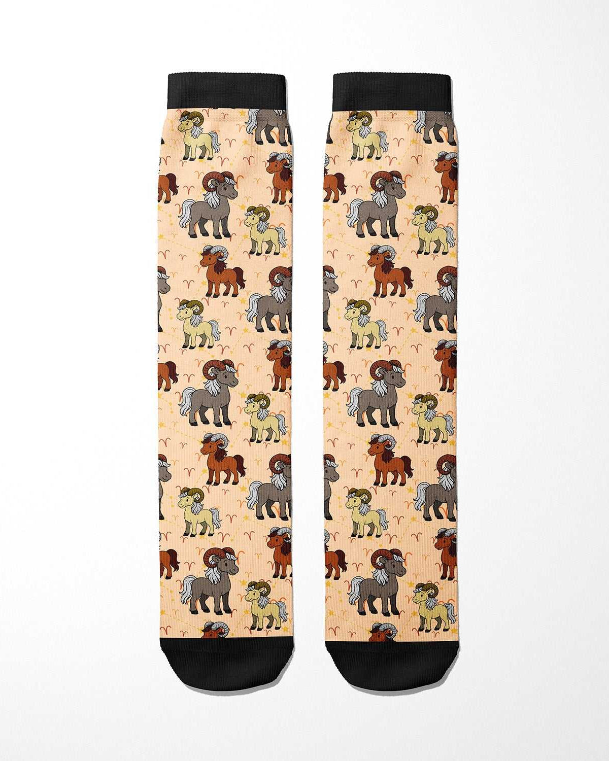 Aries zodiac boot socks with ram pattern, made in USA, one size fits most