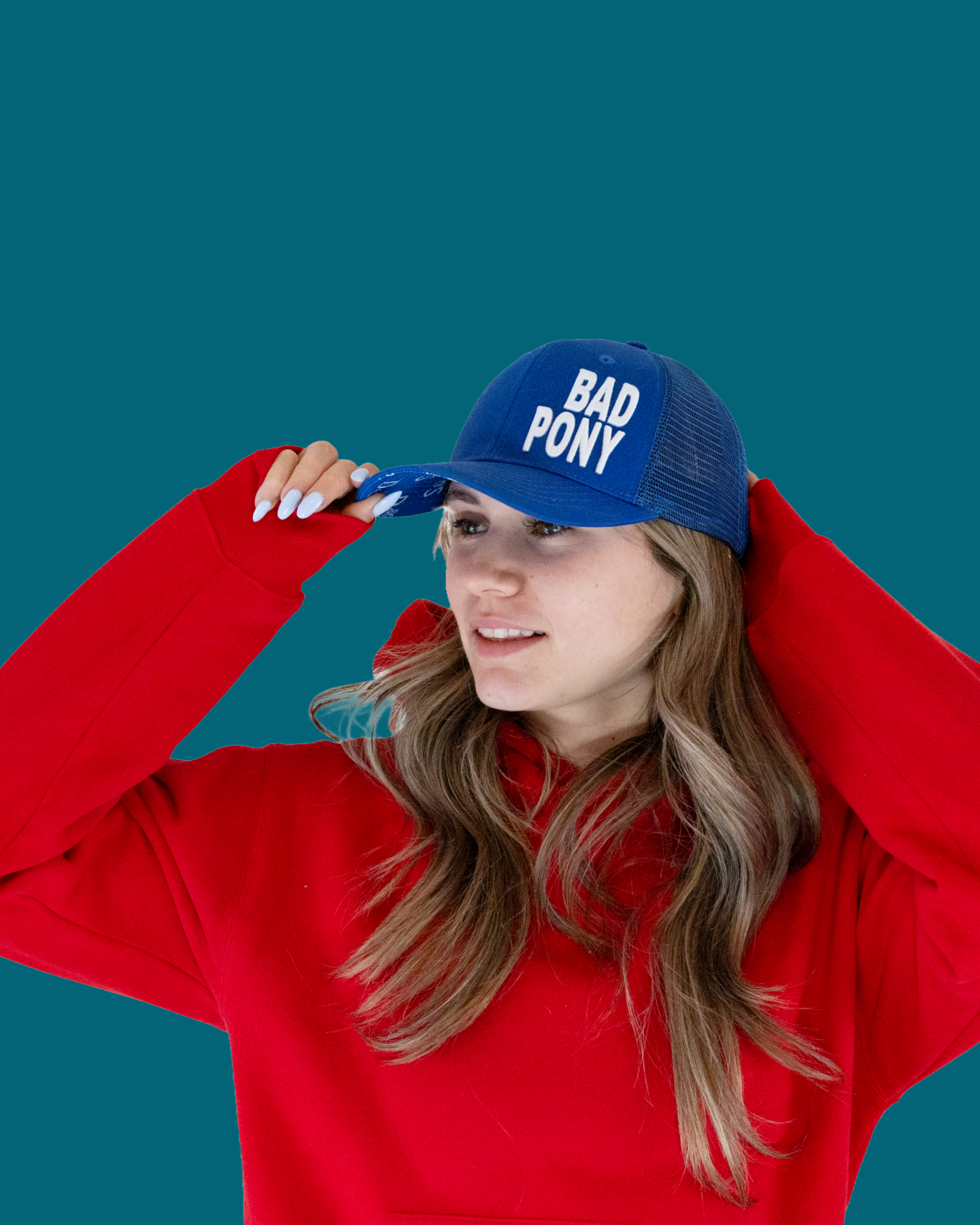 Bad Pony all-around trucker hat with embroidered logo and adjustable snapback