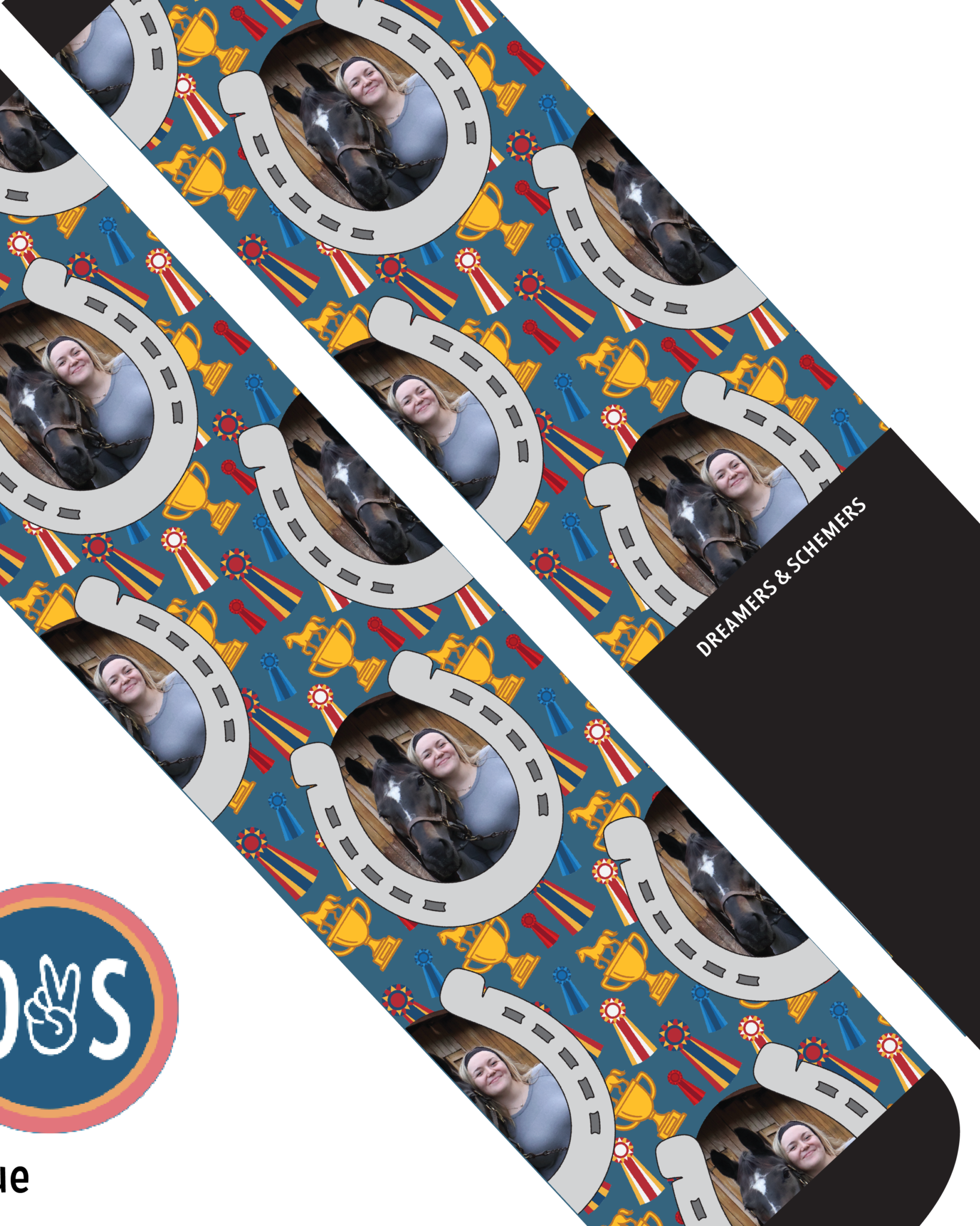 Custom boot socks with horseshoes and winner winner design for adults and youth