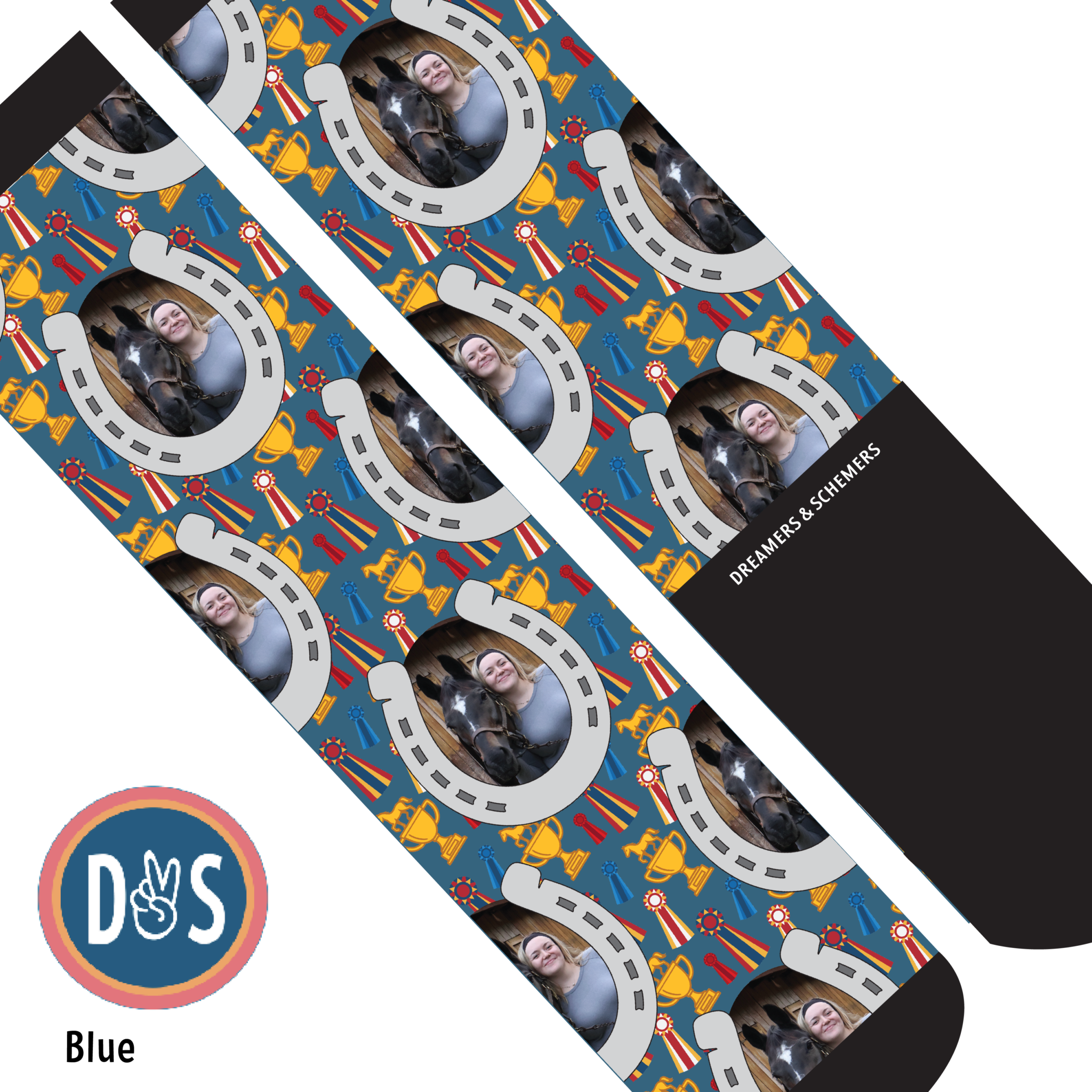 Custom boot socks with horseshoes and winner winner design for adults and youth