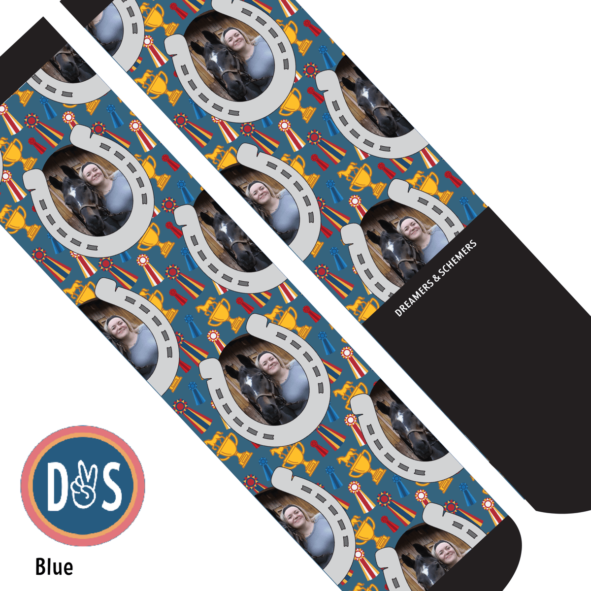 Custom boot socks with horseshoes and winner winner design for adults and youth